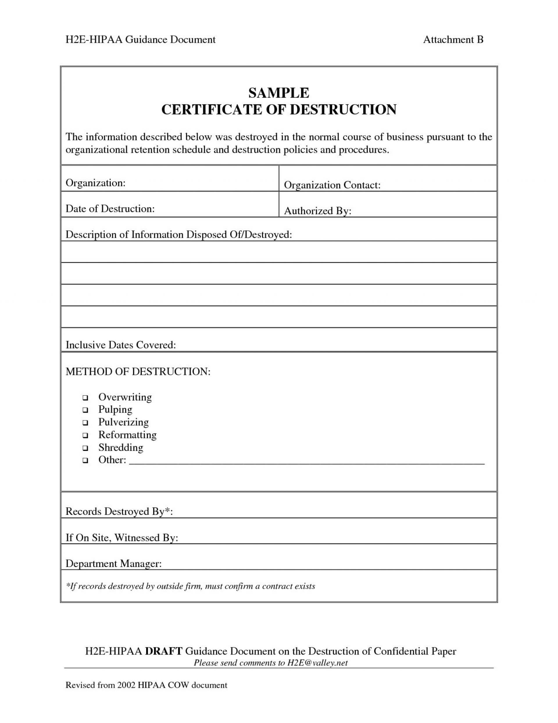033 Certificate Of Destruction Template Hard Drive Together Within Hard Drive Destruction Certificate Template