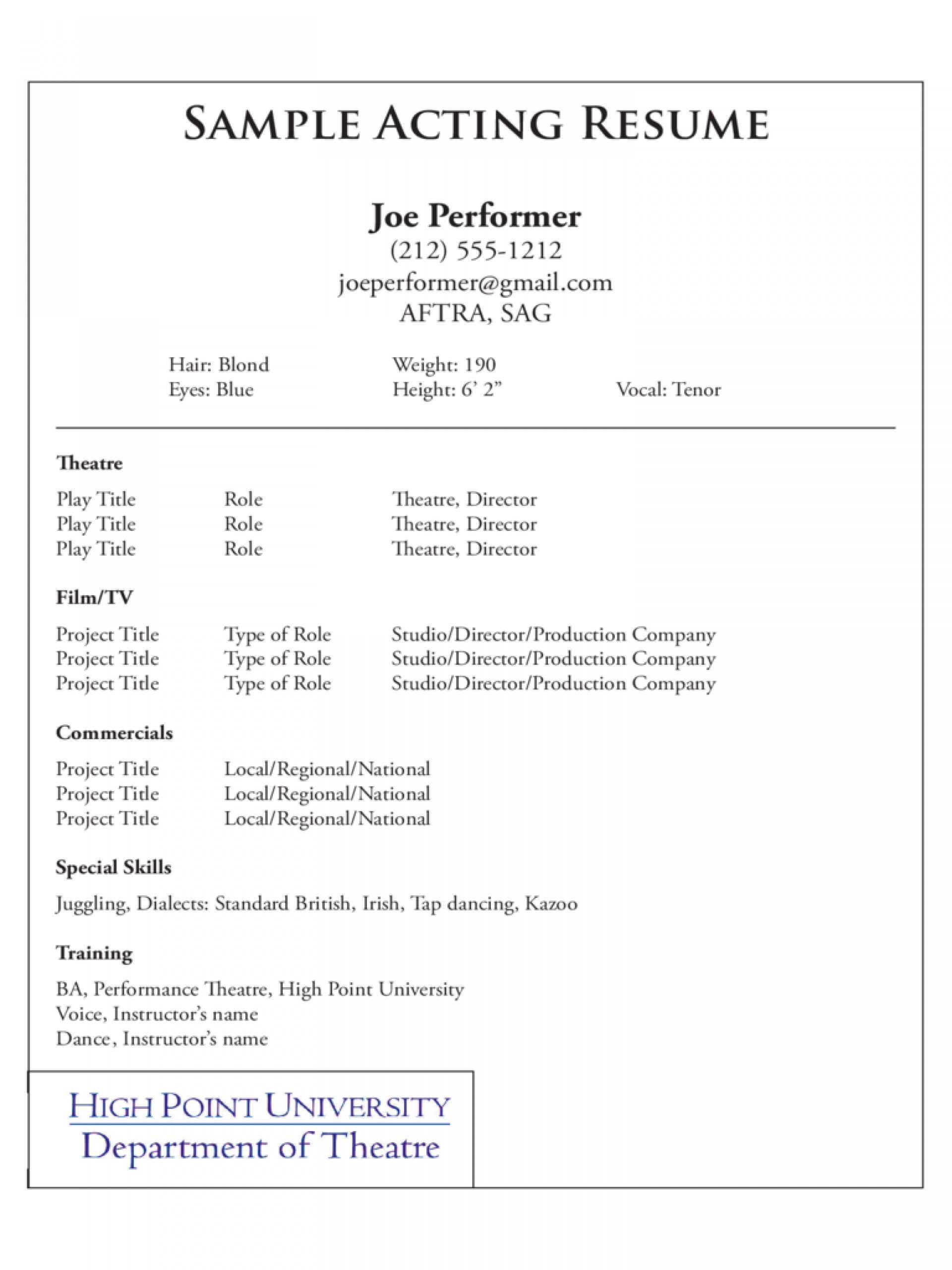 036 Template Ideas Beginner Acting Resume Best Of Sample Within Theatrical Resume Template Word