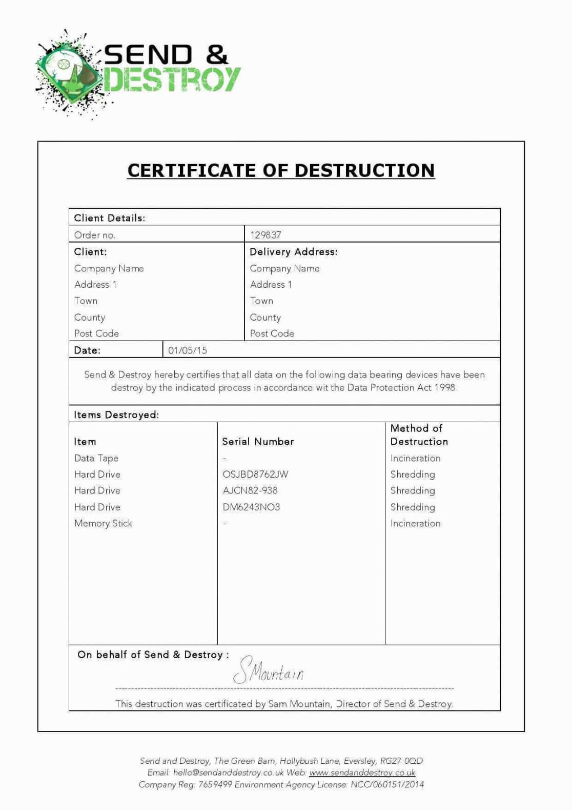 038 Certificate Of Destruction Template Ico Exceptional For Hard Drive Destruction Certificate Template