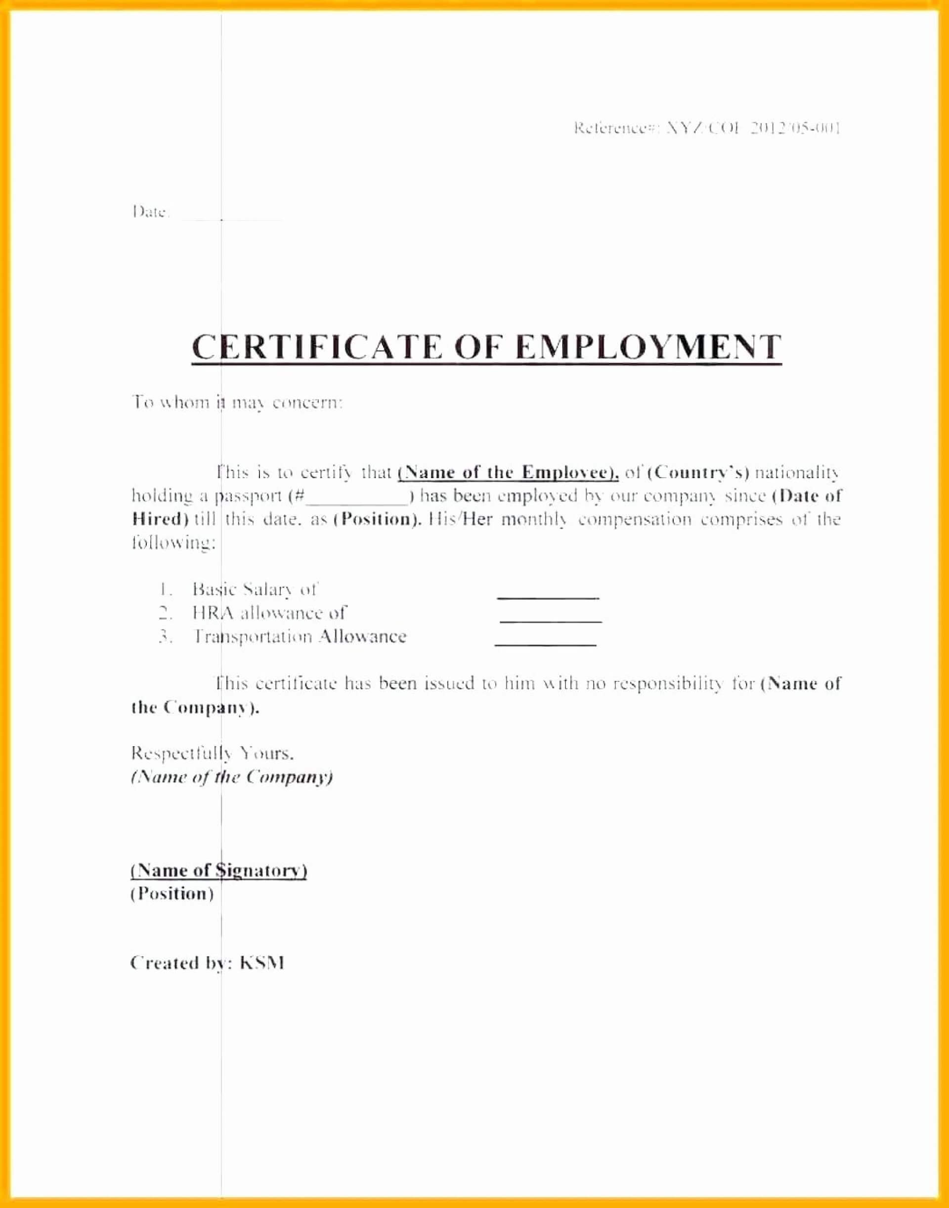 039 Certificate Employ Employment Sample With Of Template Inside Employee Certificate Of Service Template