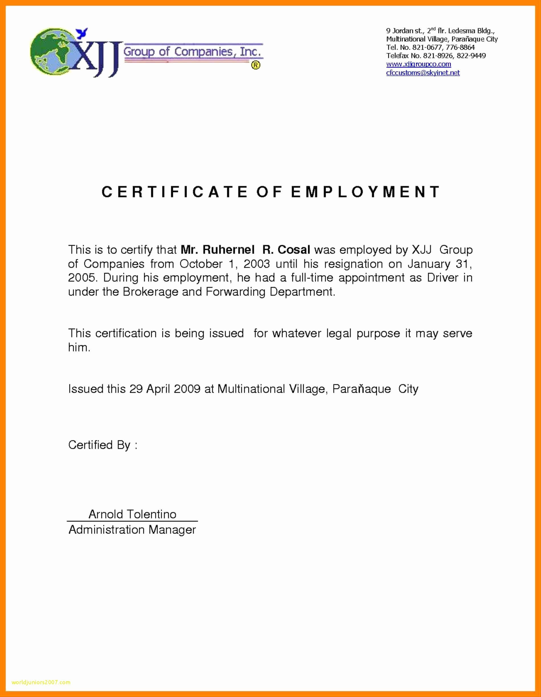 042 Online Certificates For Jobs Fresh Job Fer Letter Format Intended For Template Of Certificate Of Employment