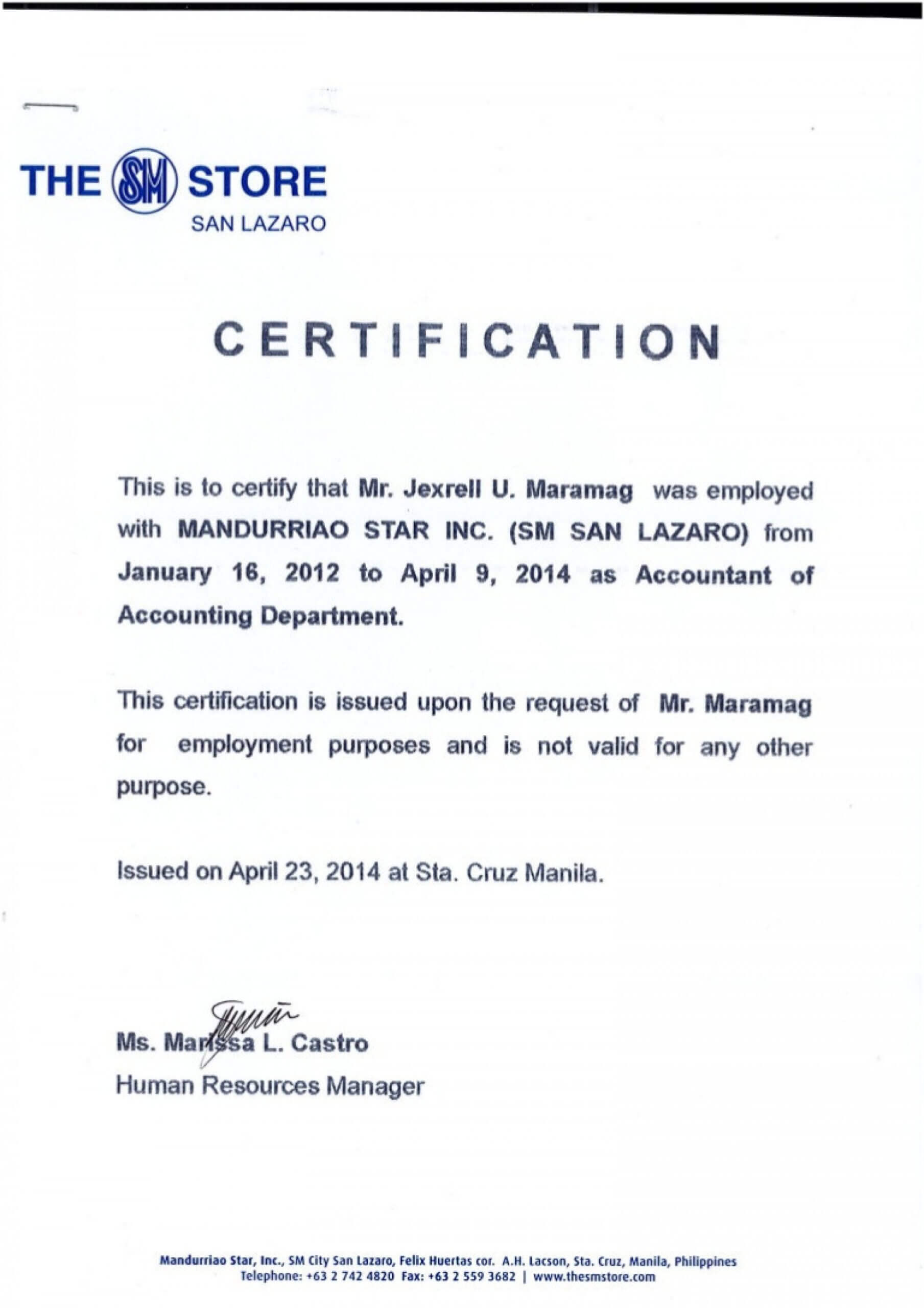 046 Certificate Of Employment Template Ideas Employee The Pertaining To Template Of Certificate Of Employment