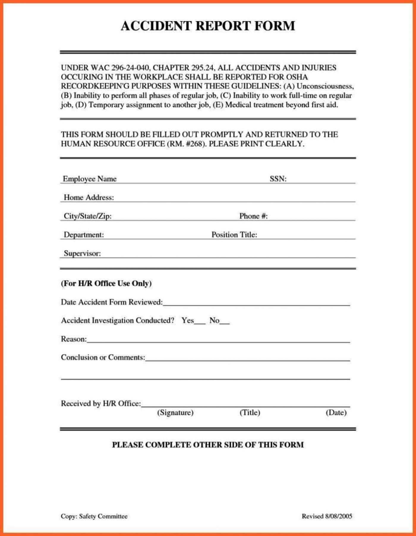 048 Accident Reporting Form Template Ideas Employee Incident Within Incident Report Book Template