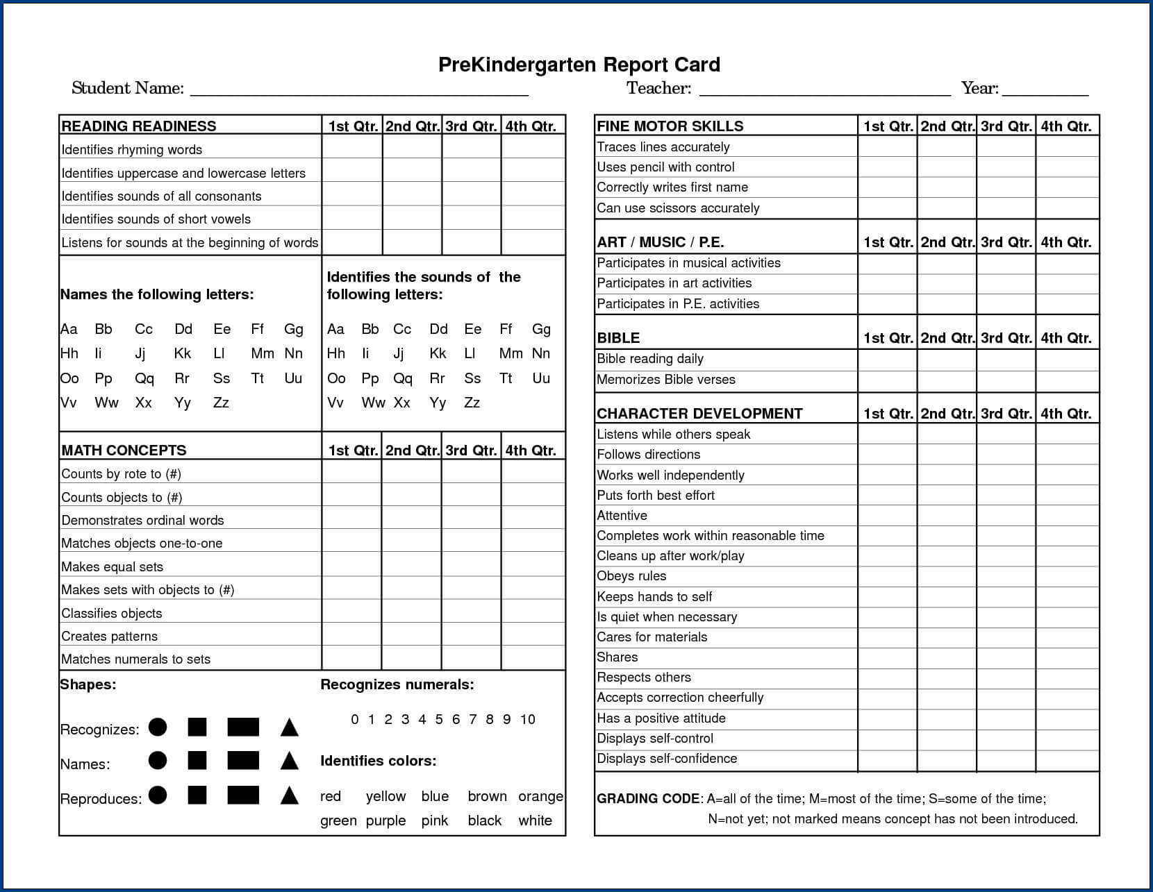 0593B 7 Best Kindergarten Report Card Templates Free D Inside Report Card Template Pdf