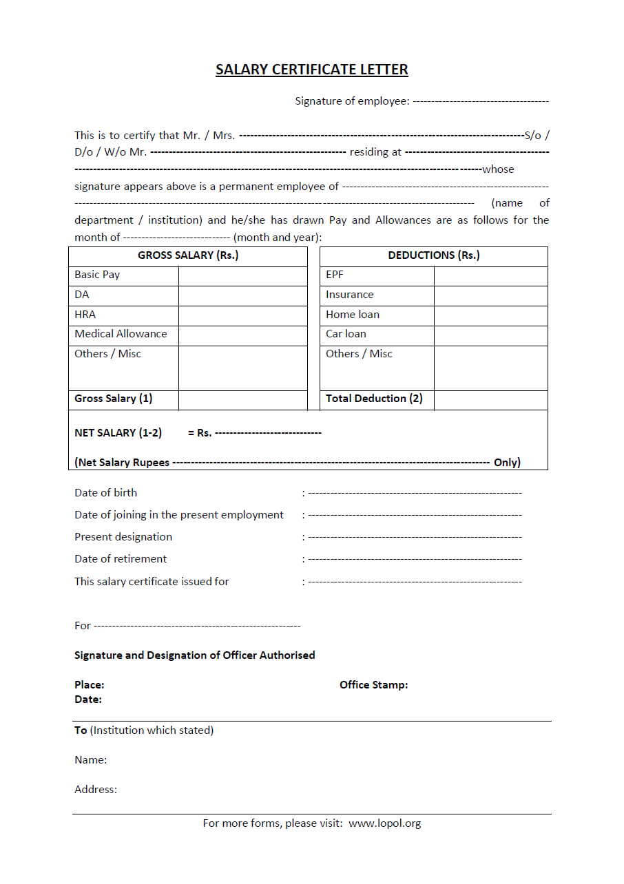 10+ Salary Certificate Templates For Employer – Pdf, Doc Intended For Certificate Of Payment Template