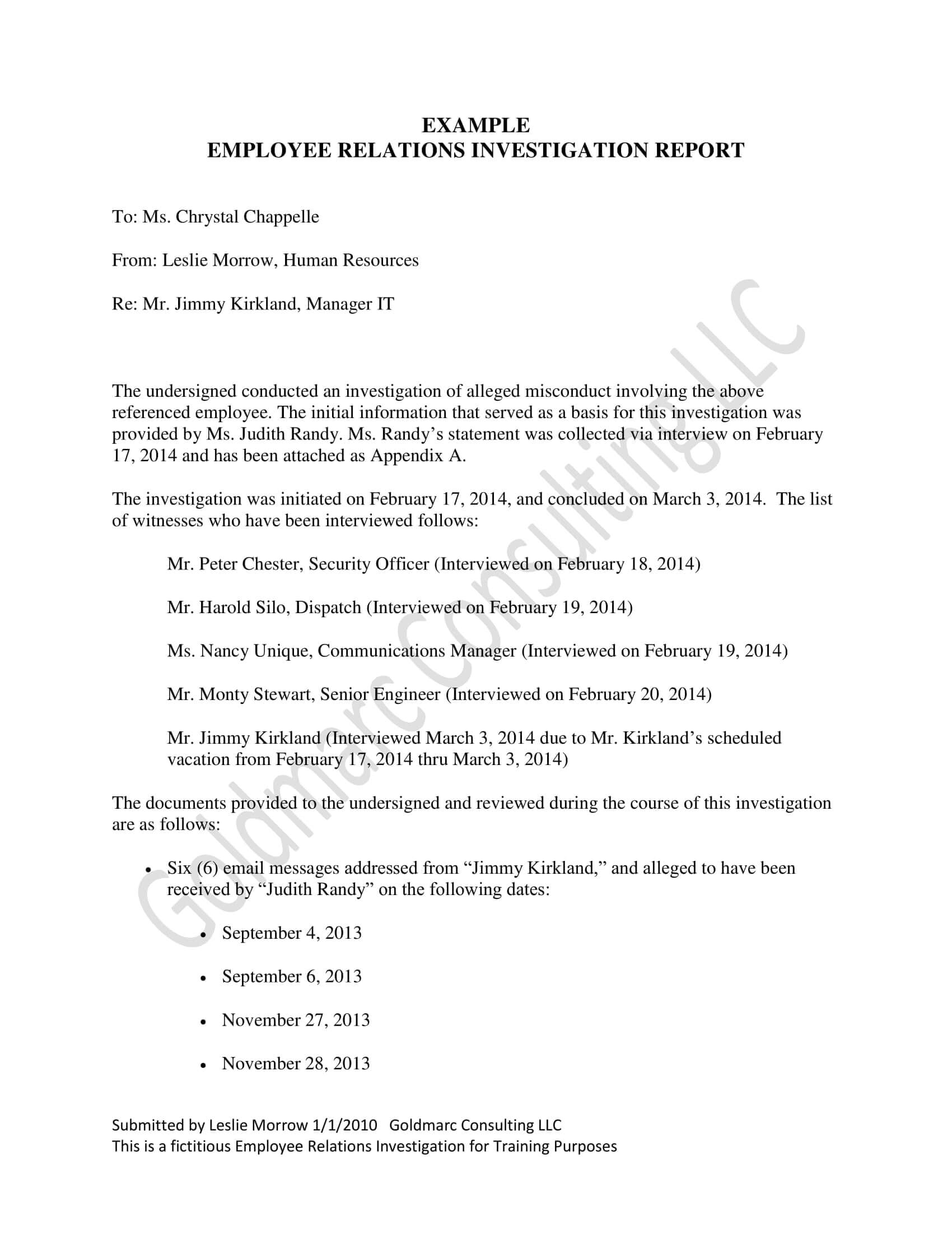 10+ Workplace Investigation Report Examples – Pdf | Examples With Hr Investigation Report Template