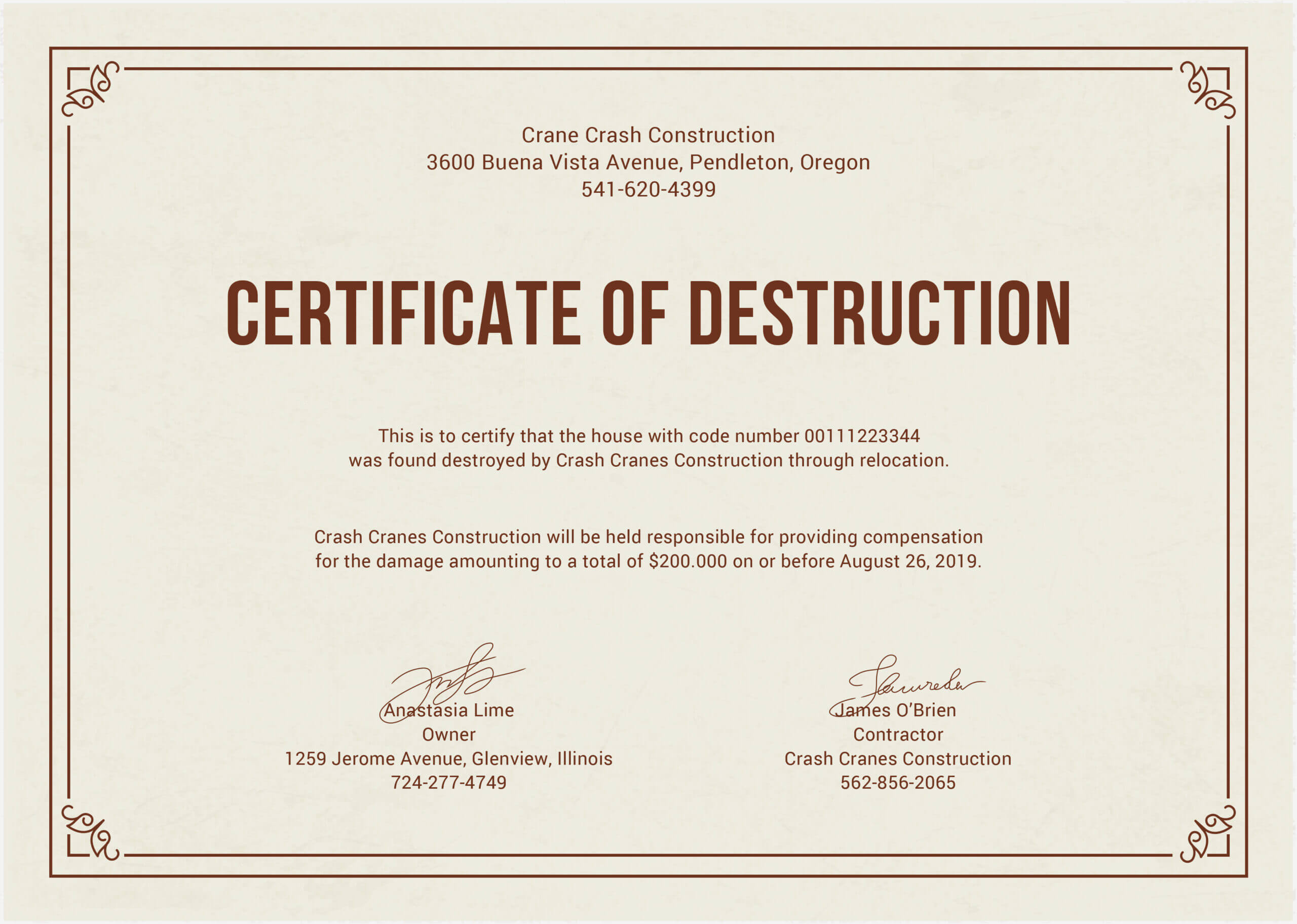 12 Certificate Of Destruction Template | Resume Letter Pertaining To Destruction Certificate Template