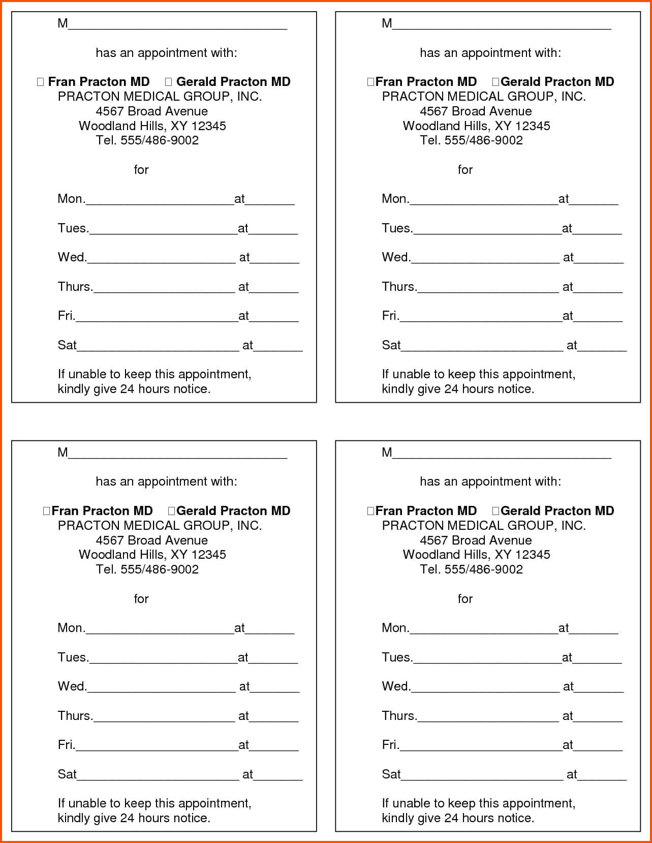 13+ Appointment Cards Template | Survey Template Words Regarding Medical Appointment Card Template Free
