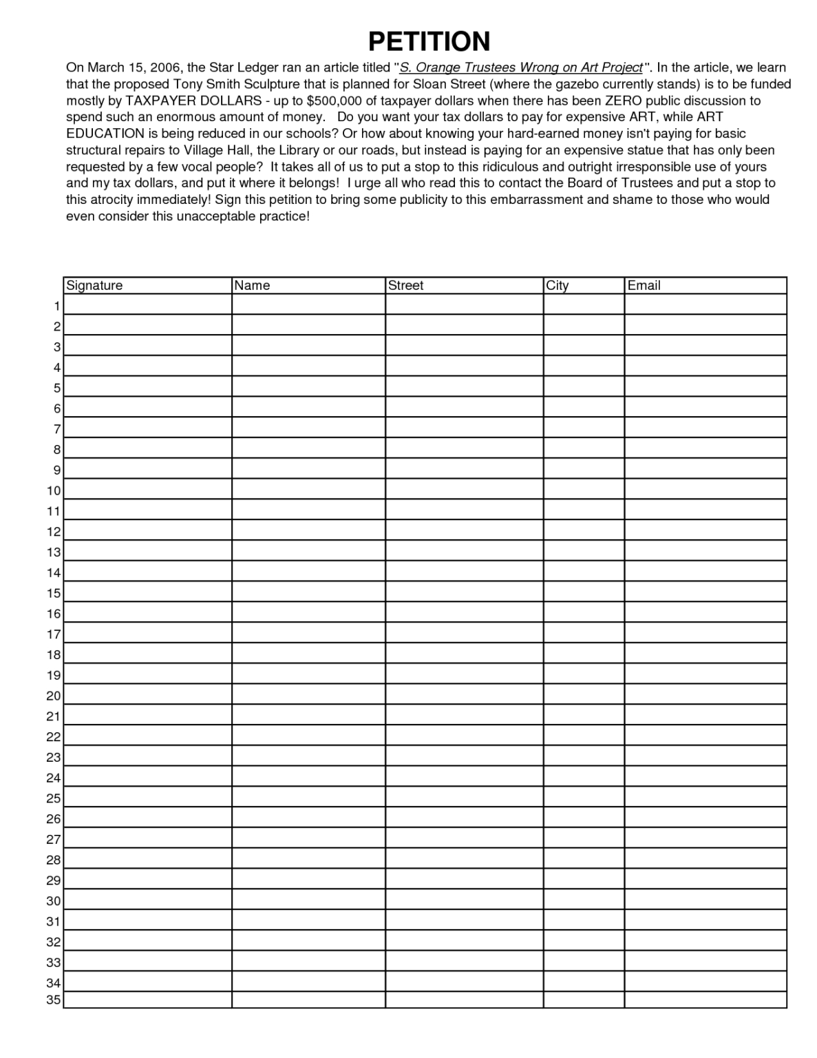 Free Printable Petition Form