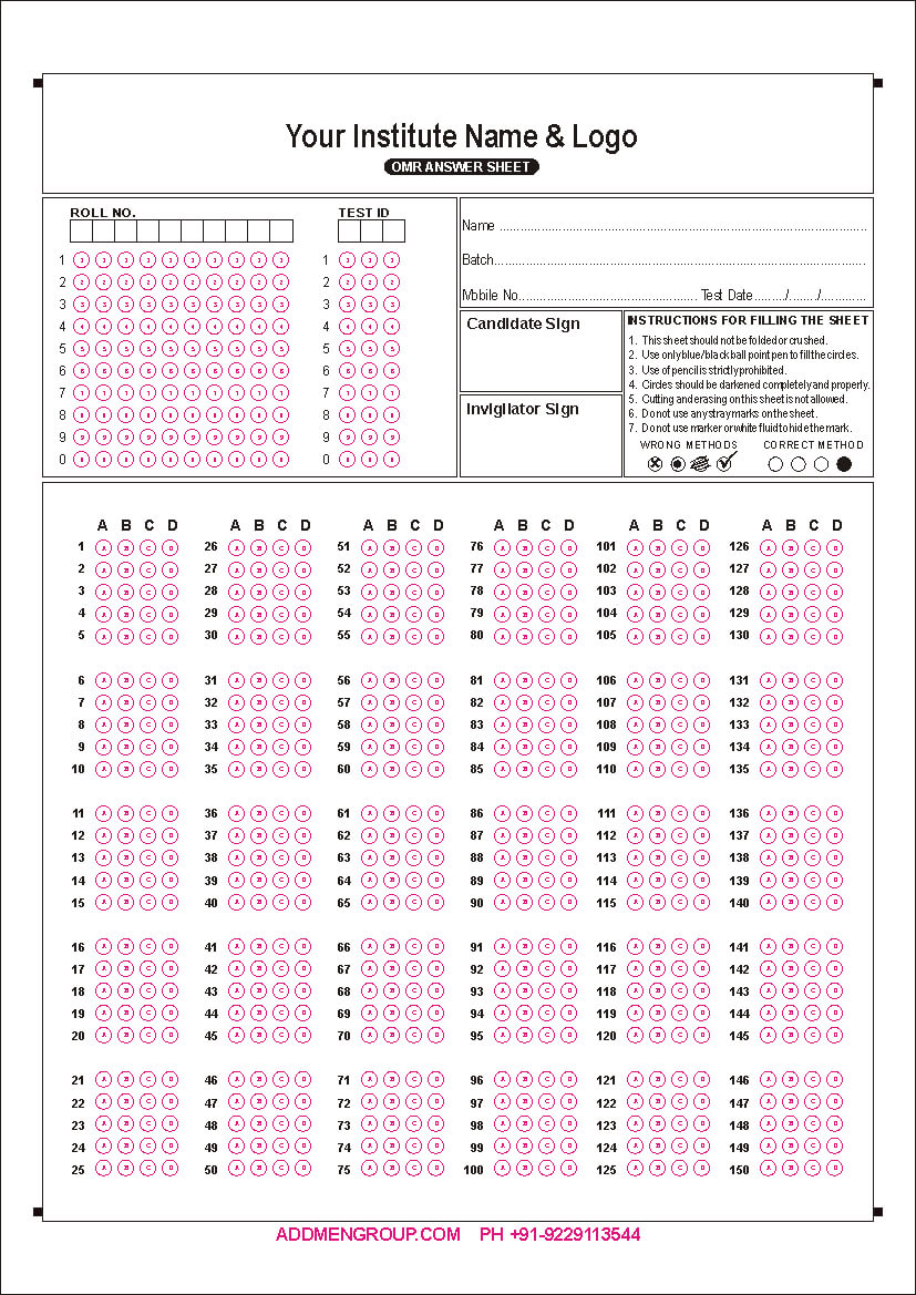 150 Question Omr Sheet Sample | Pdf, 100 Questions, School Frame Throughout Blank Answer Sheet Template 1 100
