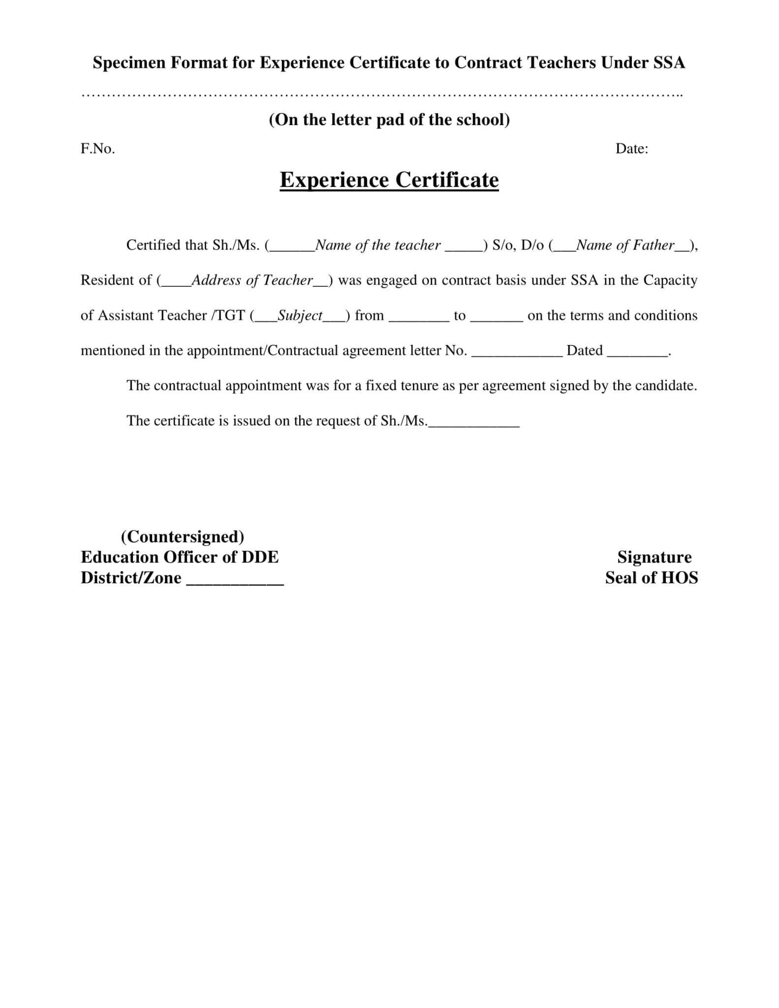 Experience Certificate Format Doc Bxeillinois