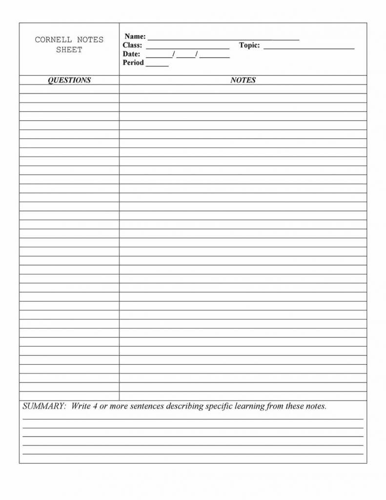 20+ Cornell Notes Template 2020 – Google Docs & Word Within Note Taking Template Word
