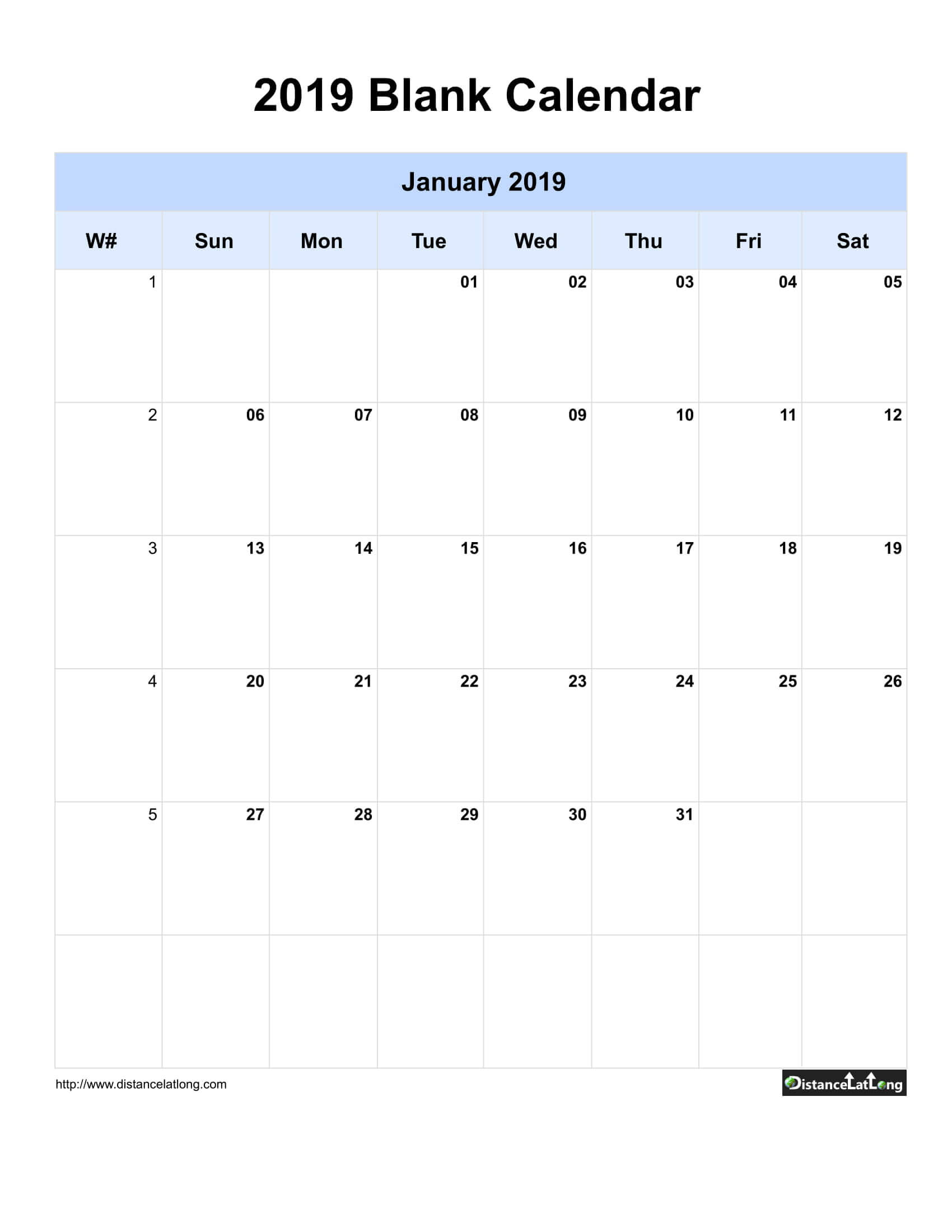 2019 Yearly Blank Calendar Yearly Blank Portrait Orientation Within Blank One Month Calendar Template