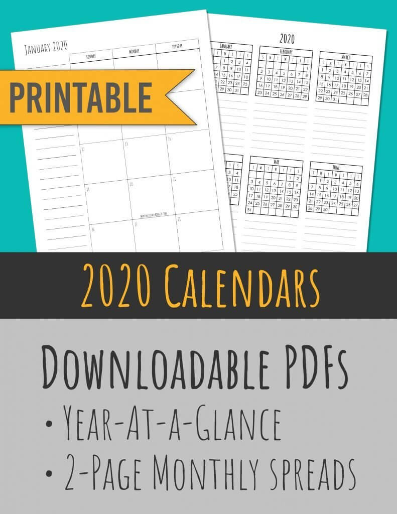 2020 Monthly Calendars + Year At A Glance | Skinny Handwriting – Squidmore  & Company Stationery Intended For Month At A Glance Blank Calendar Template