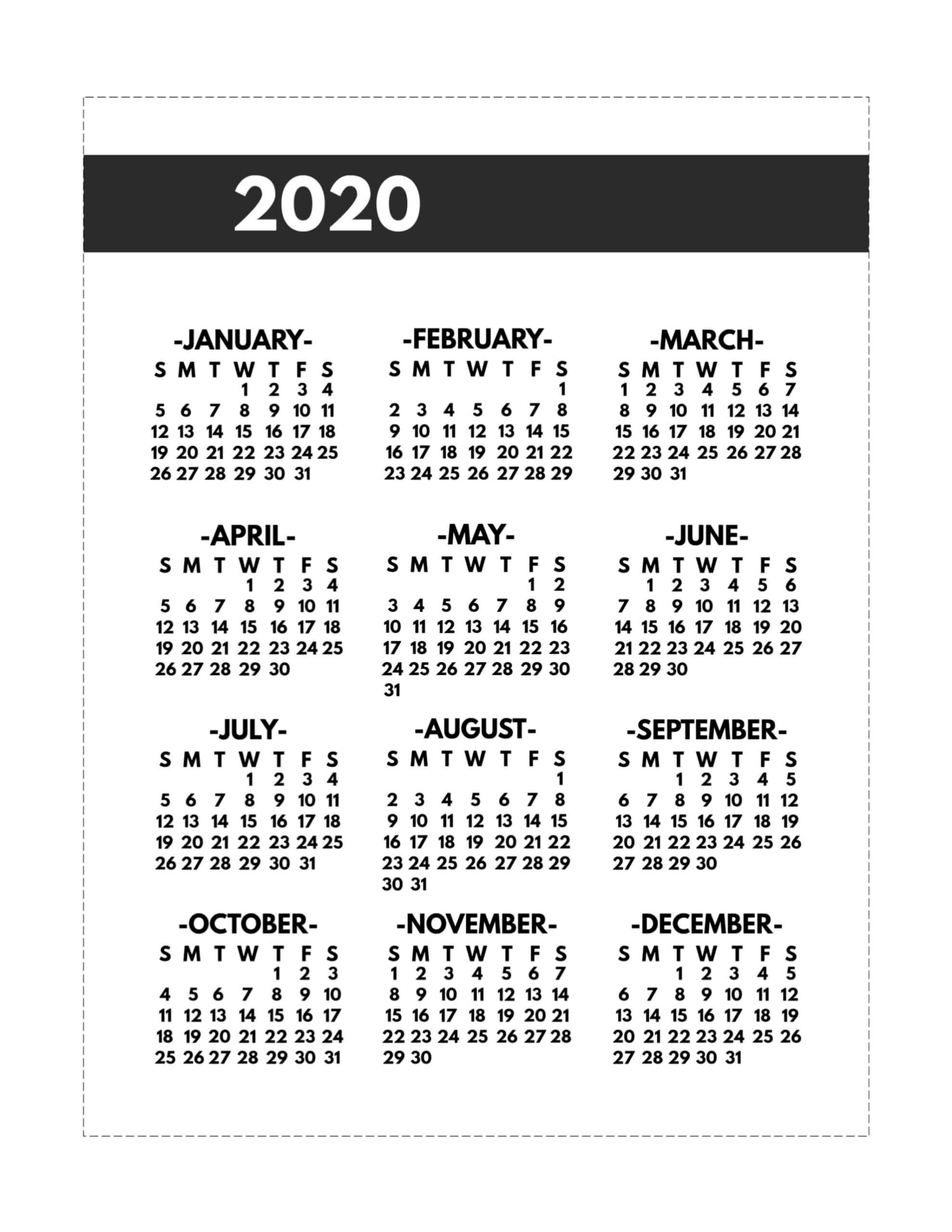2020 Printable One Page Year At A Glance Calendar – Paper For Month At A Glance Blank Calendar Template