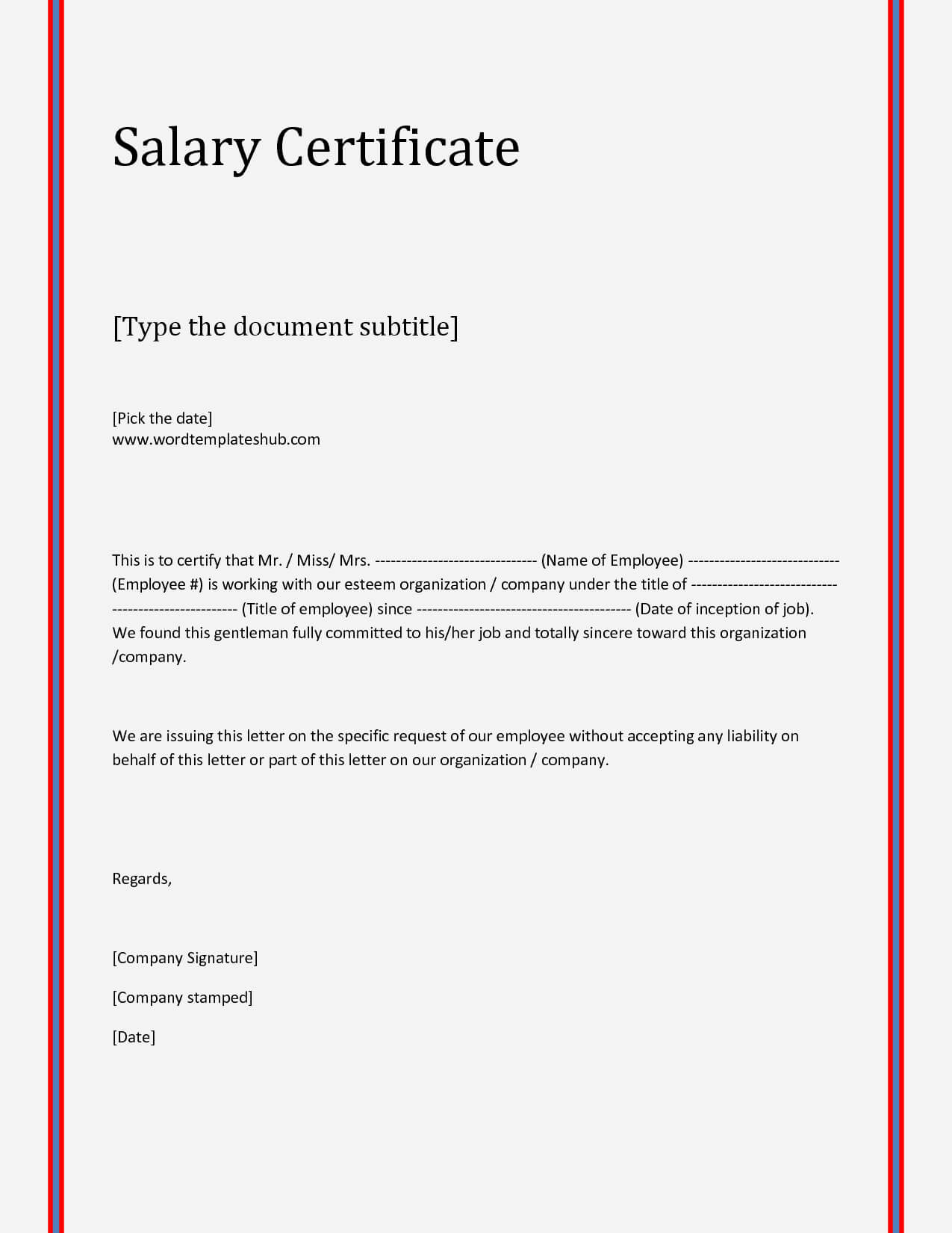 21+ Free Salary Certificate Template – Word Excel Formats With Regard To Sample Certificate Employment Template