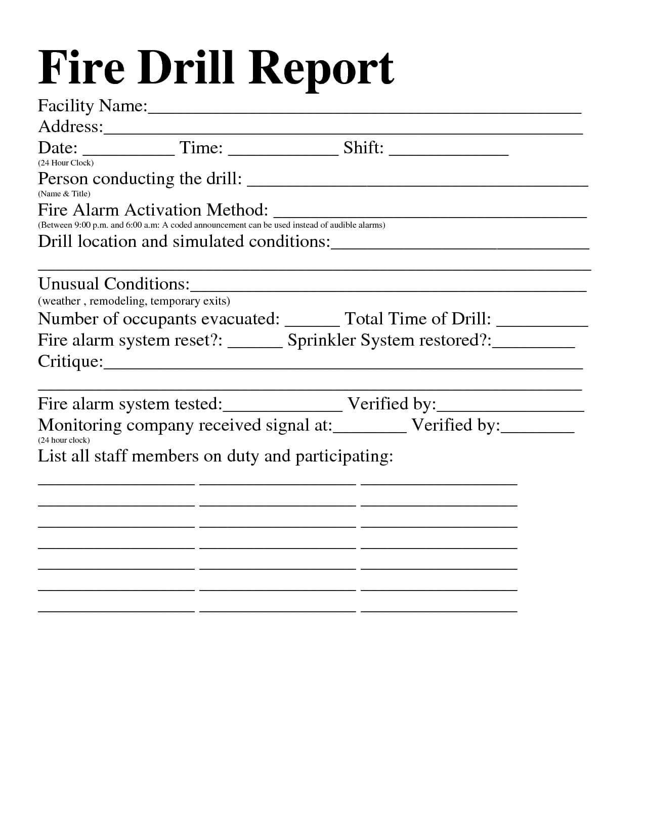 22 Images Of Osha Fire Drill Safety Template | Jackmonster With Regard To Emergency Drill Report Template