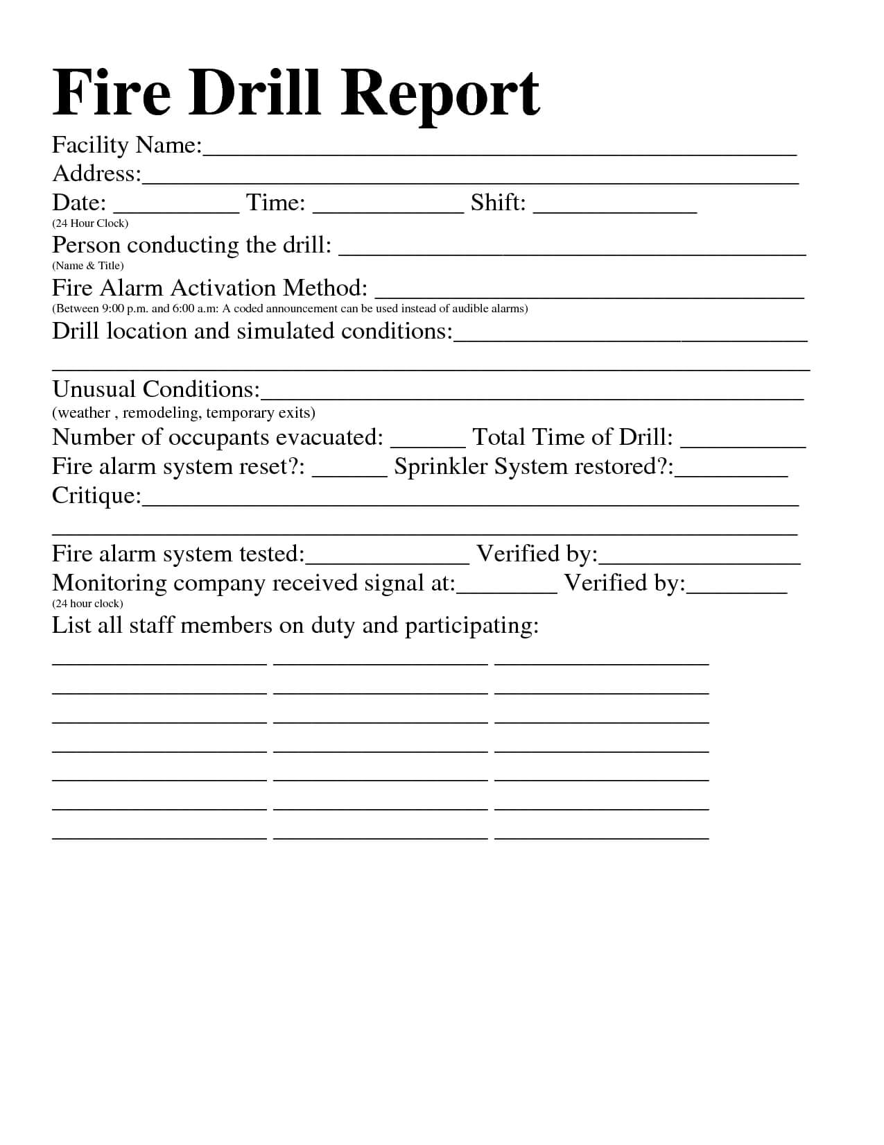 22 Images Of Osha Fire Drill Safety Template | Jackmonster Within Fire Evacuation Drill Report Template