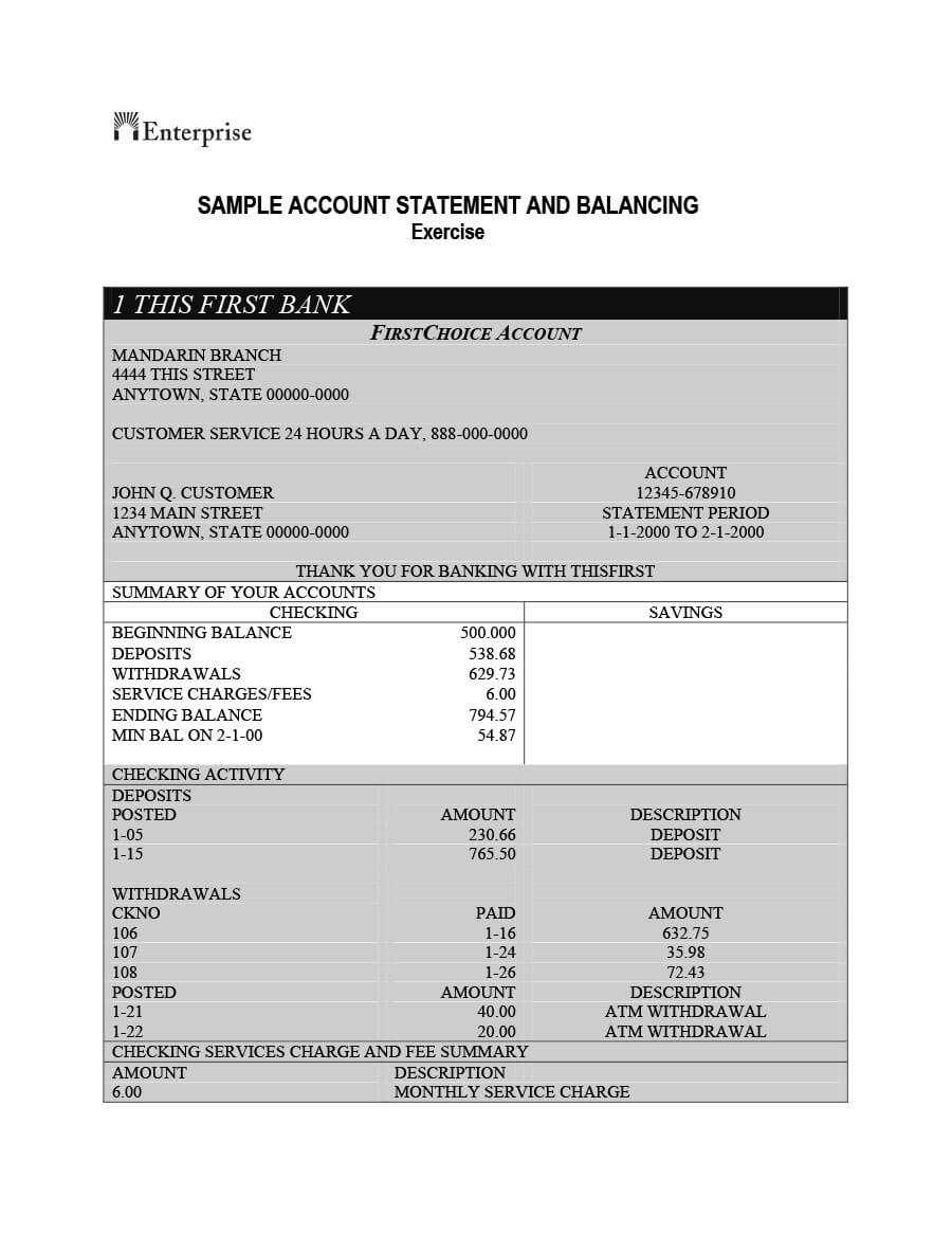 23 Editable Bank Statement Templates [Free] ᐅ Template Lab For Blank Bank Statement Template Download