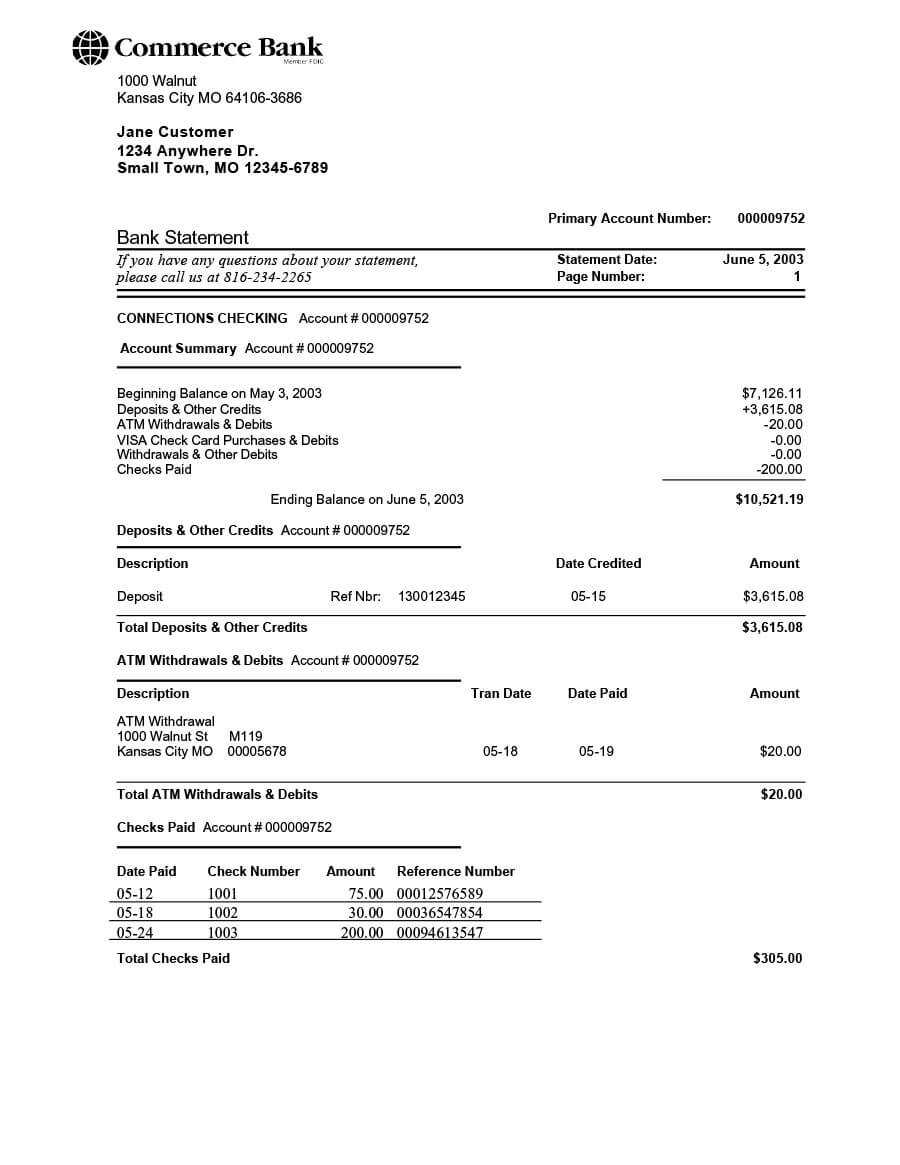 23 Editable Bank Statement Templates [Free] ᐅ Template Lab Inside Blank Bank Statement Template Download