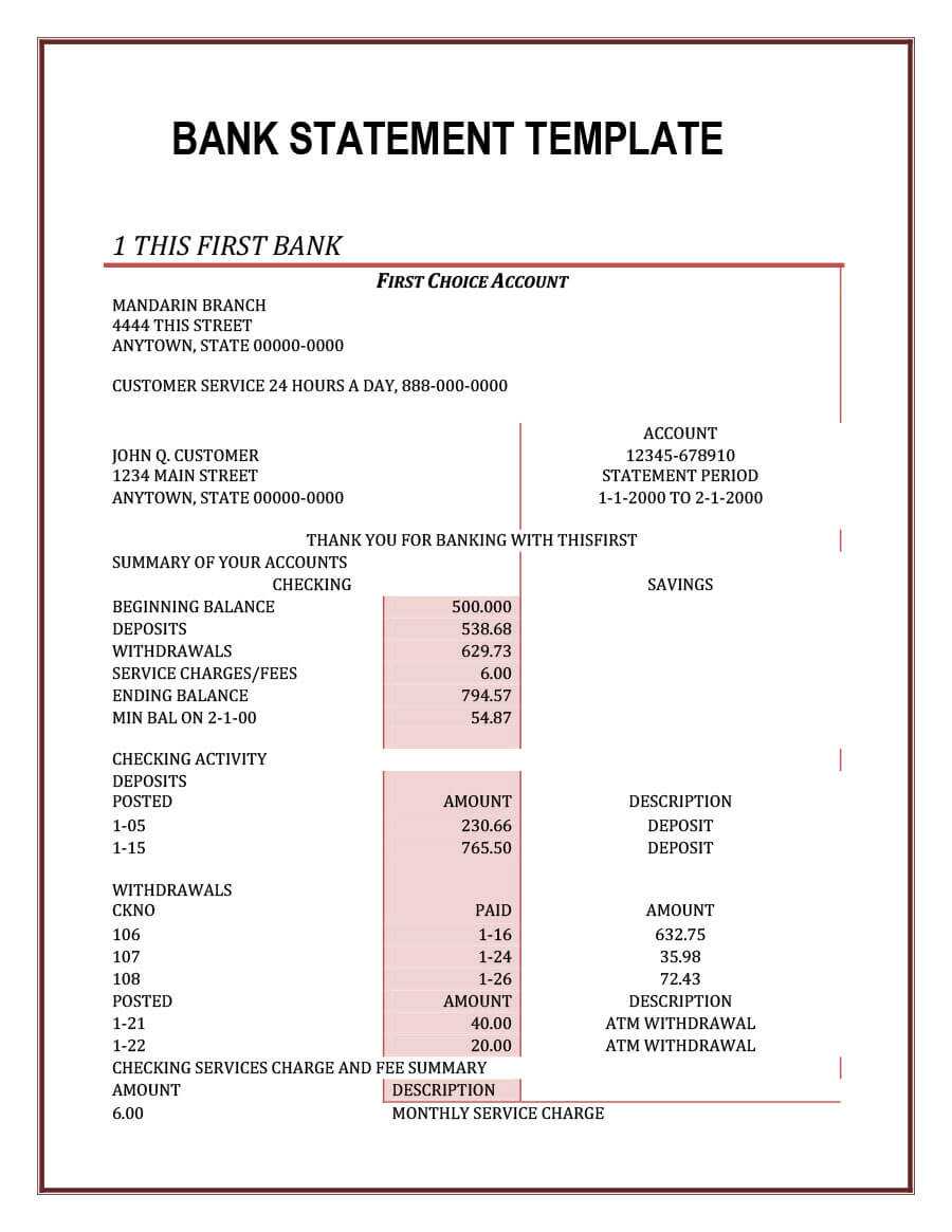 23 Editable Bank Statement Templates [Free] ᐅ Template Lab Throughout Blank Bank Statement Template Download