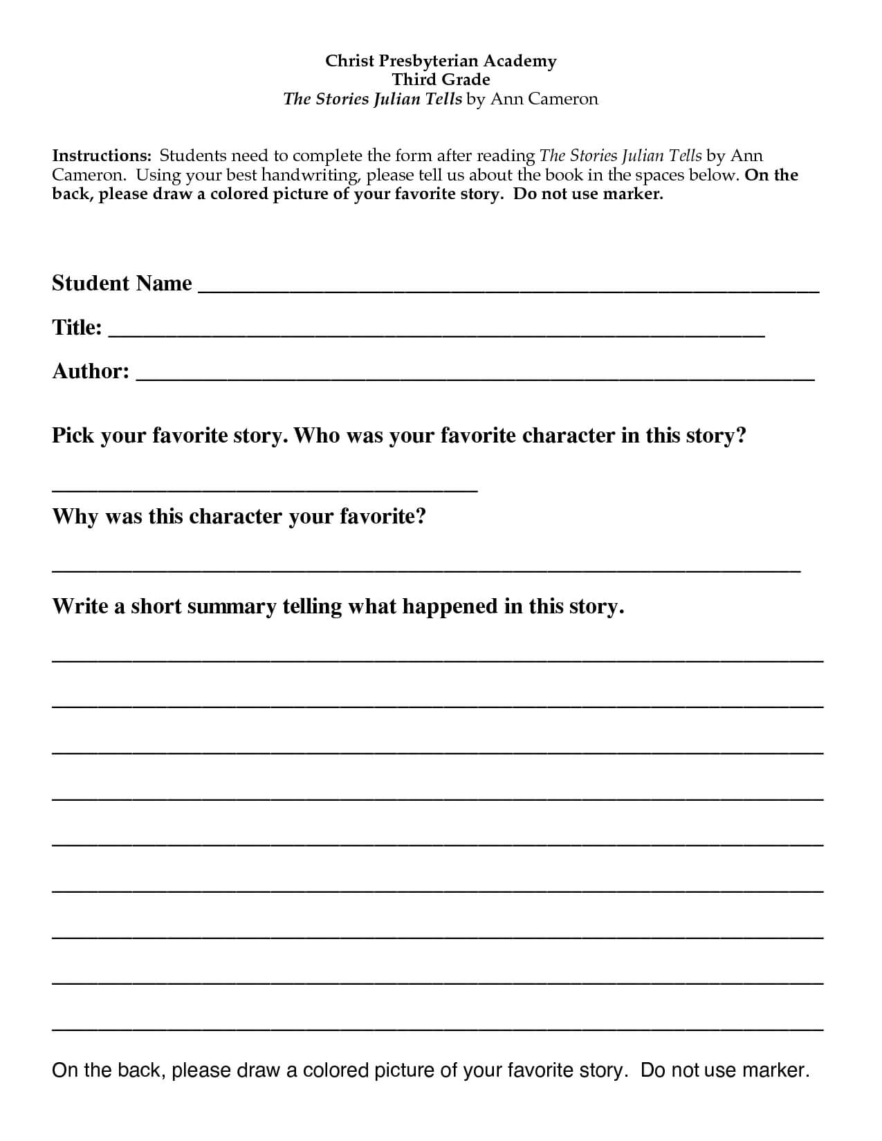 28+ [ Third Grade Book Report Forms ] | Printable Third With Regard To Second Grade Book Report Template