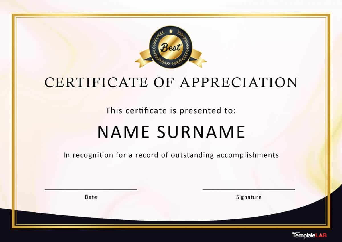 30 Free Certificate Of Appreciation Templates And Letters Inside Printable Certificate Of Recognition Templates Free