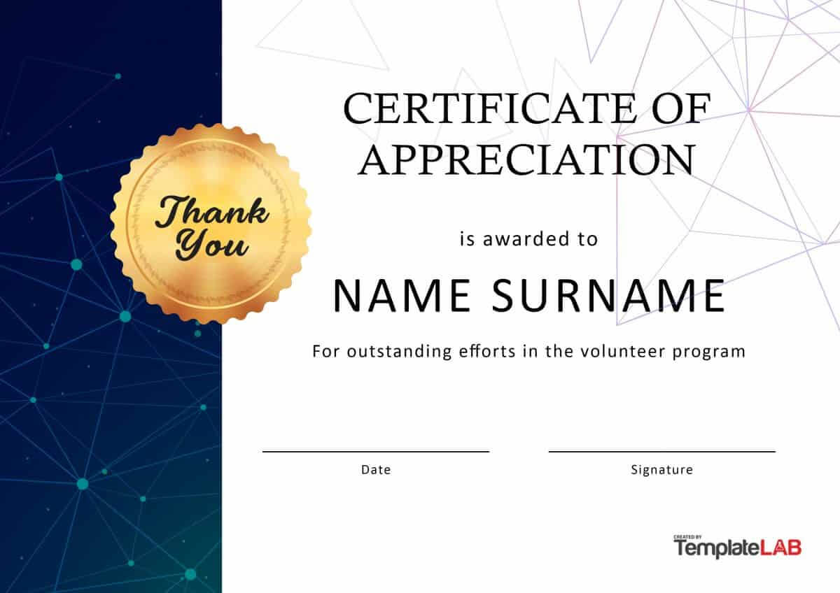 30 Free Certificate Of Appreciation Templates And Letters Pertaining To Volunteer Certificate Templates