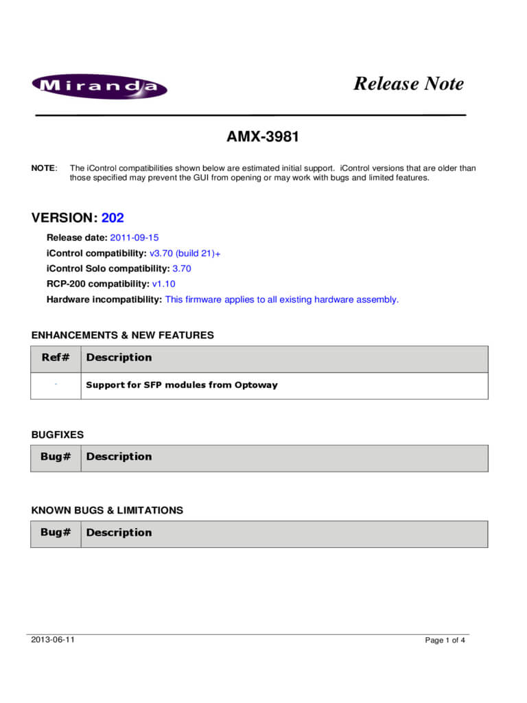 3116 Release Notes Template | Wiring Resources For Software Release Notes Template Word