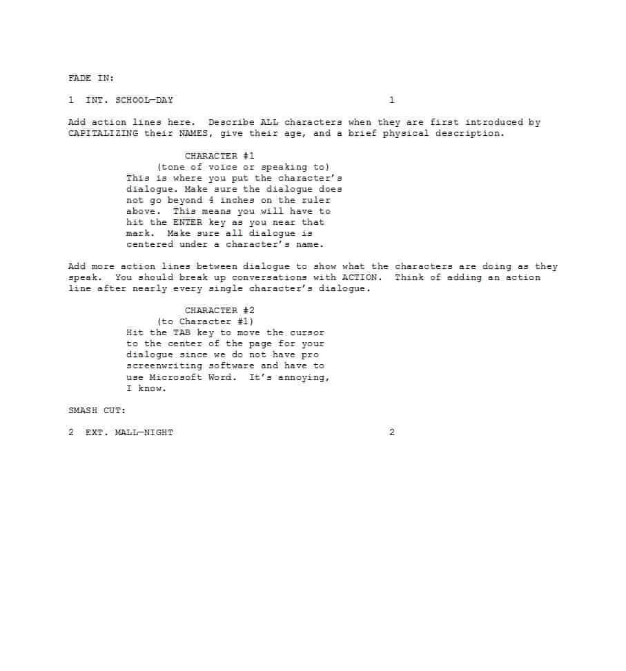 37 Creative Screenplay Templates [& Screenplay Format Guide Throughout Microsoft Word Screenplay Template