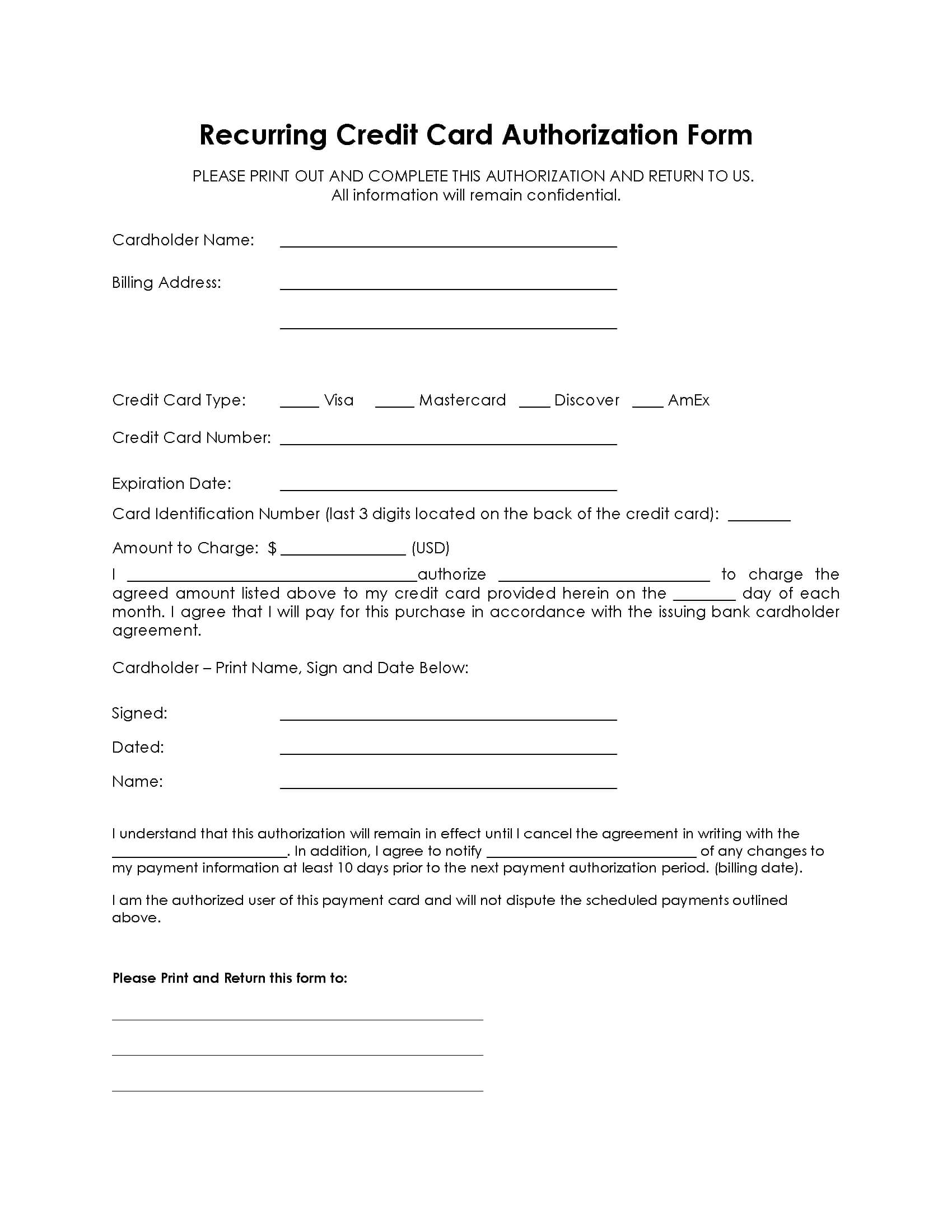 37+ Credit Card Authorization Form Template Download!! With Regard To Credit Card On File Form Templates