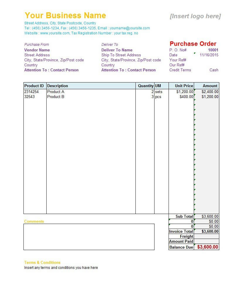 37 Free Purchase Order Templates In Word & Excel For Blank Money Order Template