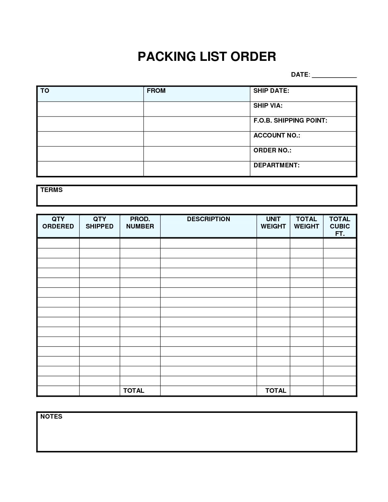 4 Best Images Of Printable List Forms Blank Free Packing Inside Blank Packing List Template