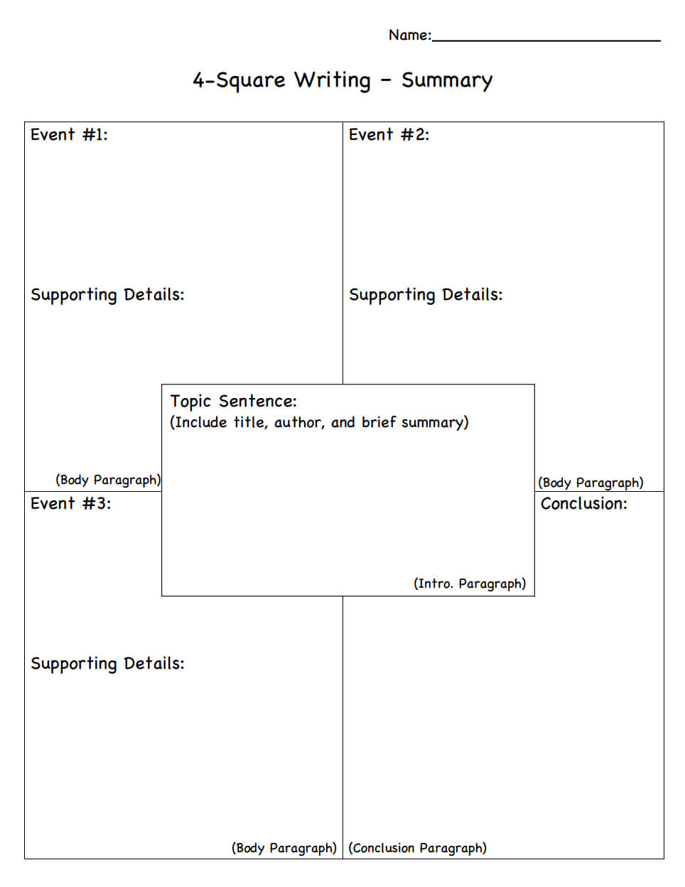4 Square Writing Summary | Summary Writing, Third Grade Intended For Blank Four Square Writing Template