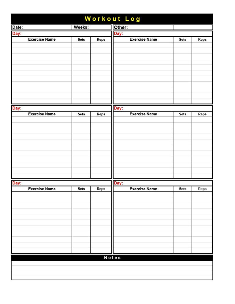Printable Workout Template Free