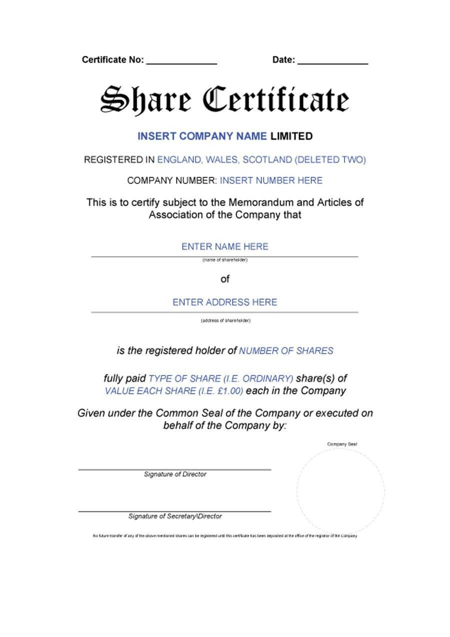 40+ Free Stock Certificate Templates (Word, Pdf) ᐅ Template Lab With Regard To Shareholding Certificate Template