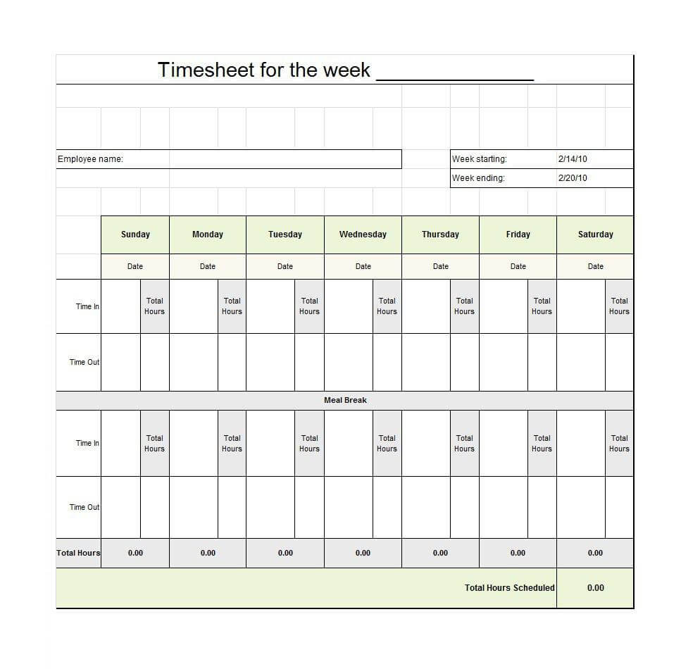 40 Free Timesheet Templates [In Excel] ᐅ Template Lab With Regard To Weekly Time Card Template Free