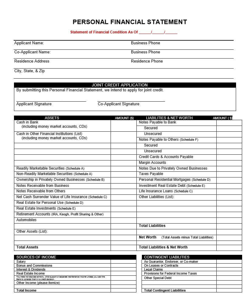 40+ Personal Financial Statement Templates & Forms ᐅ Regarding Blank Personal Financial Statement Template