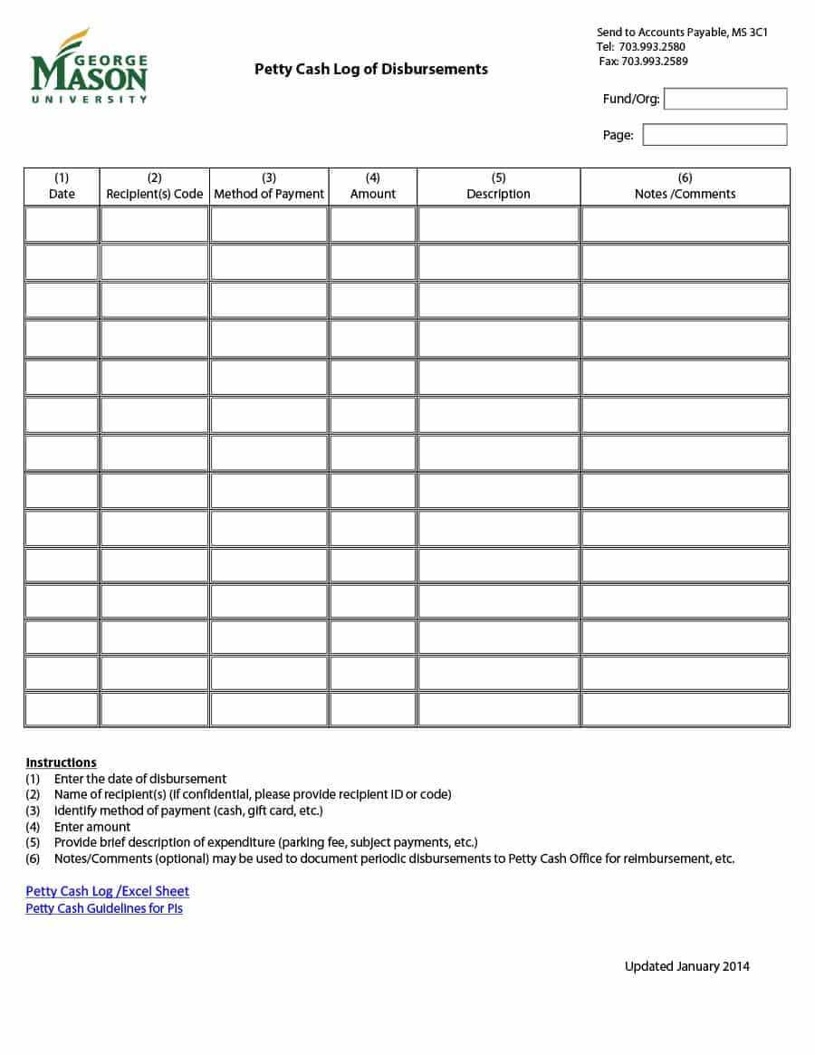 40 Petty Cash Log Templates & Forms [Excel, Pdf, Word] ᐅ In Gift Certificate Log Template