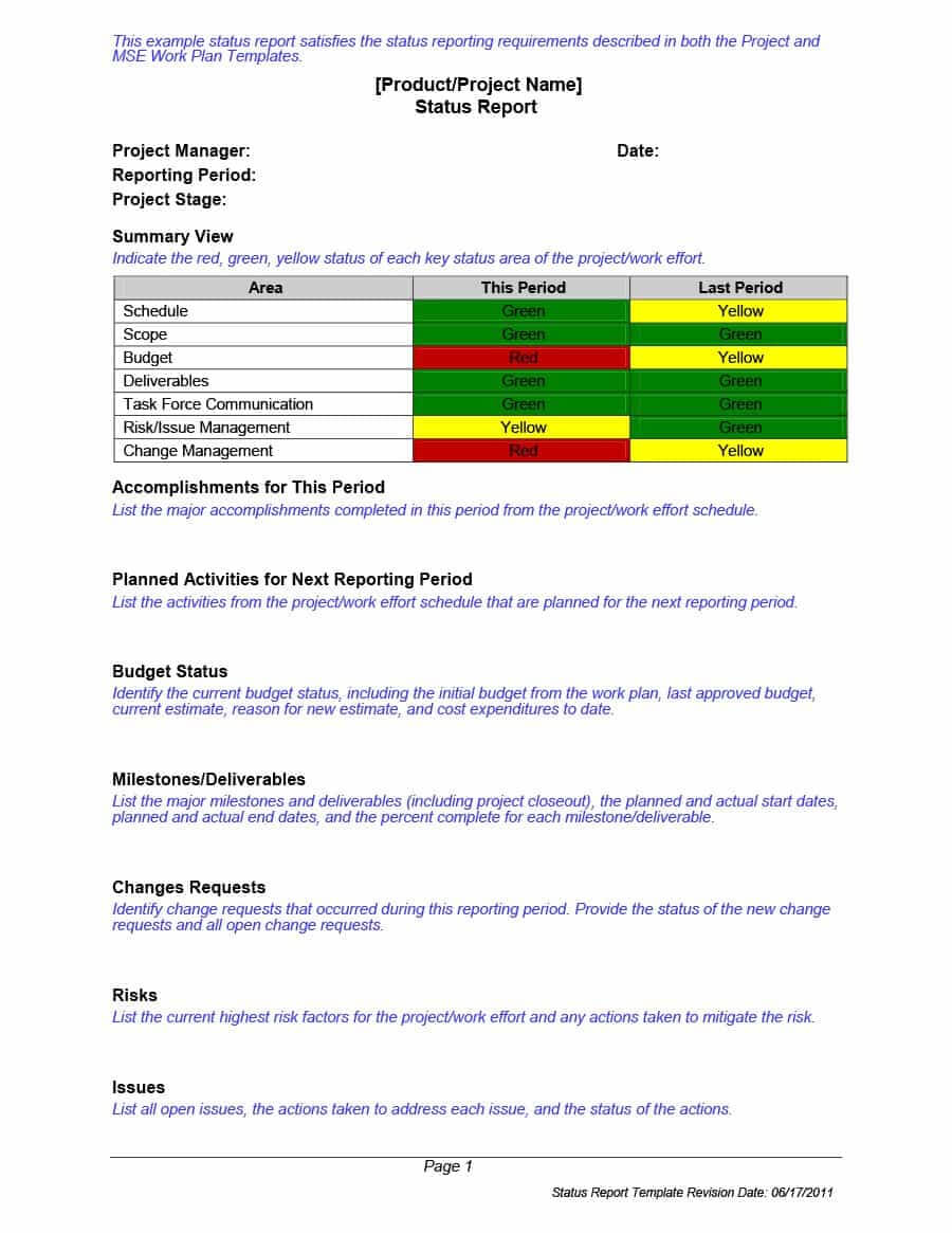 40+ Project Status Report Templates [Word, Excel, Ppt] ᐅ For Project Manager Status Report Template