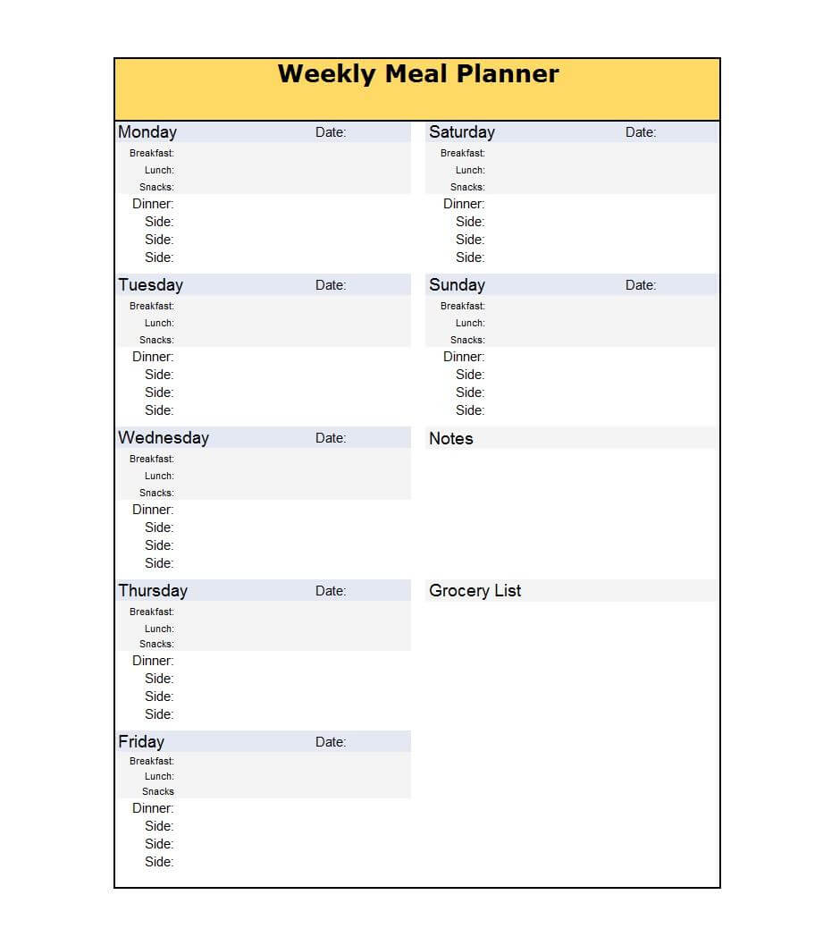 40+ Weekly Meal Planning Templates ᐅ Template Lab Intended For Menu Planning Template Word