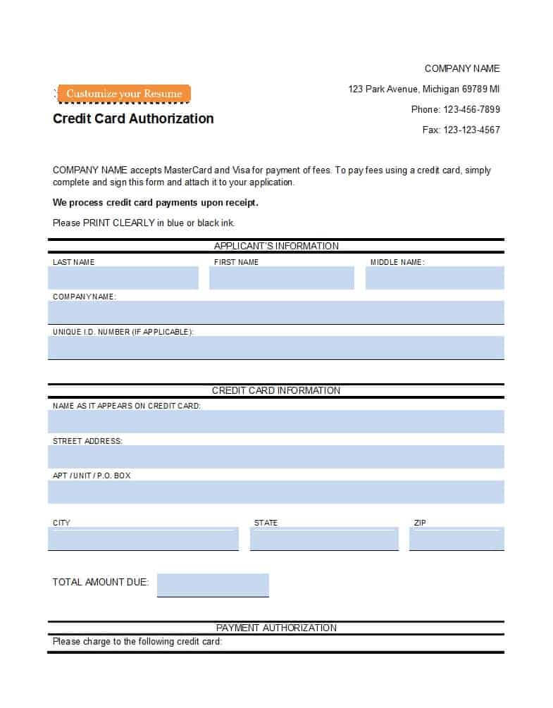41 Credit Card Authorization Forms Templates {Ready To Use} Intended For Credit Card Authorisation Form Template Australia