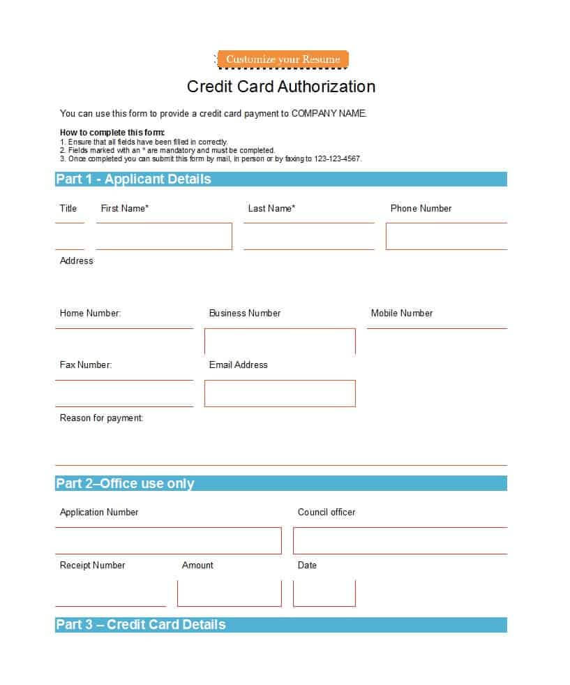 41 Credit Card Authorization Forms Templates {Ready To Use} With Regard To Credit Card Payment Form Template Pdf