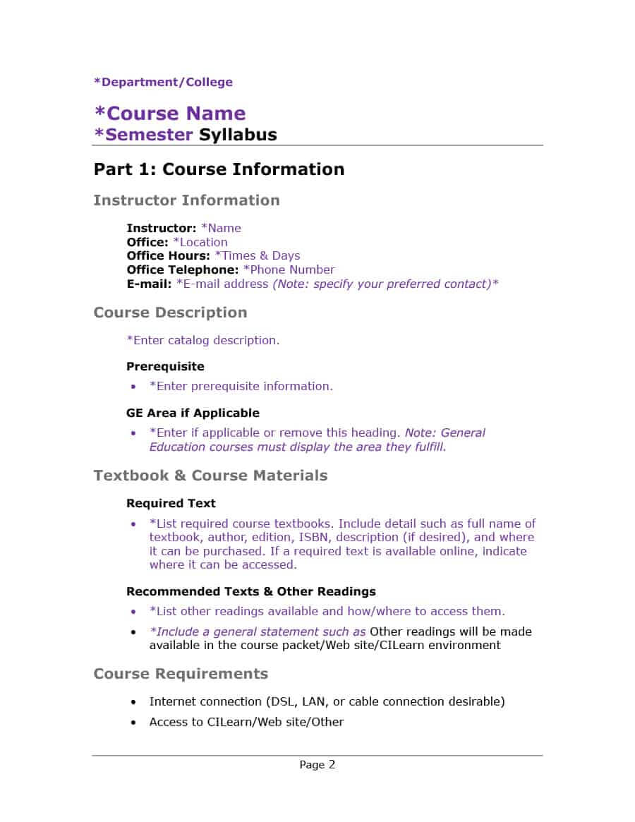 47 Editable Syllabus Templates (Course Syllabus) ᐅ Template Lab For Blank Syllabus Template