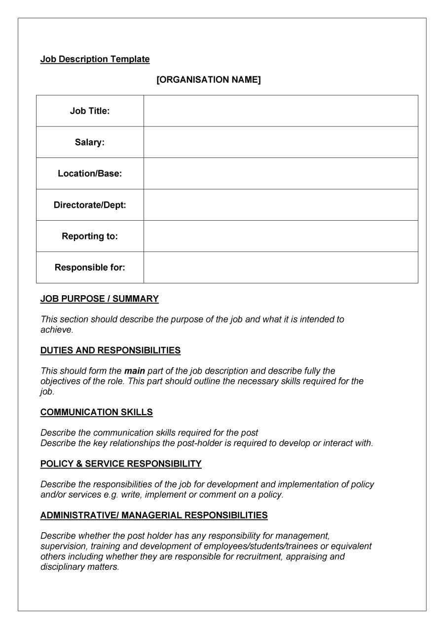 47 Job Description Templates & Examples ᐅ Template Lab Throughout Job Descriptions Template Word