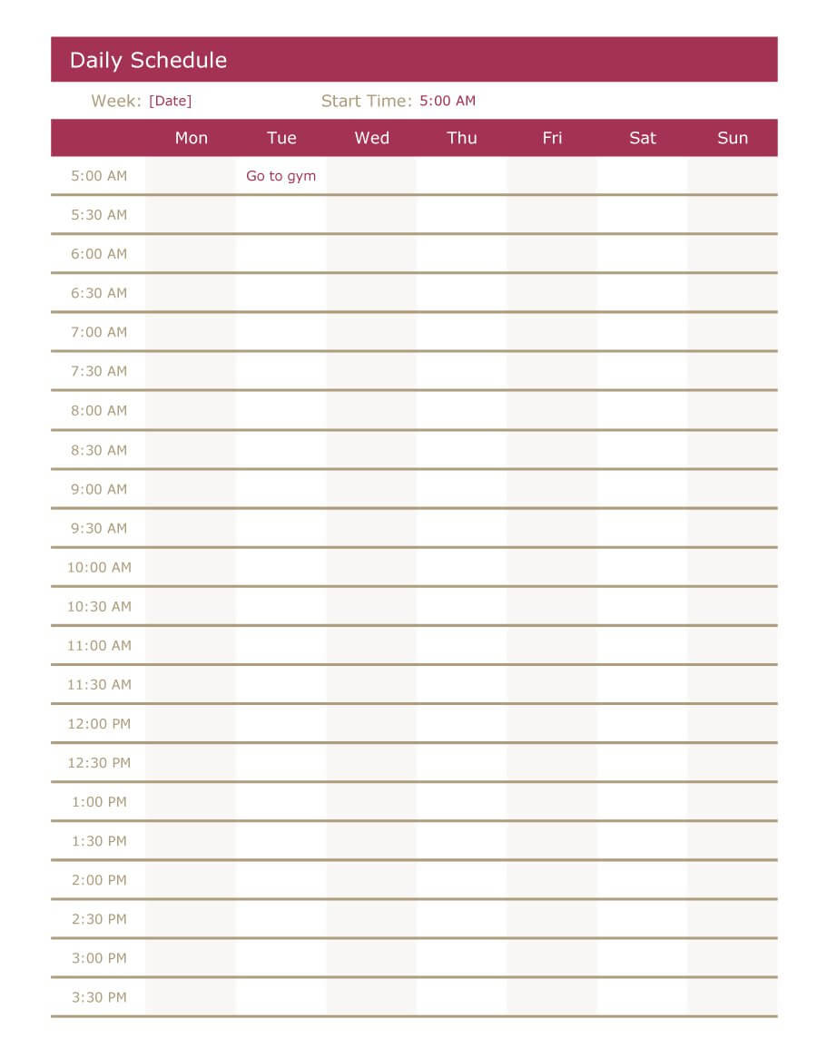 blank daily schedule