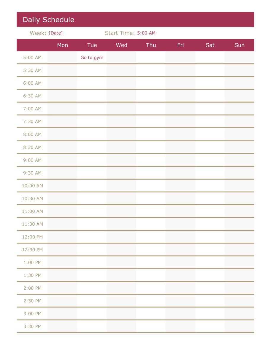 daily schedule template for teenager