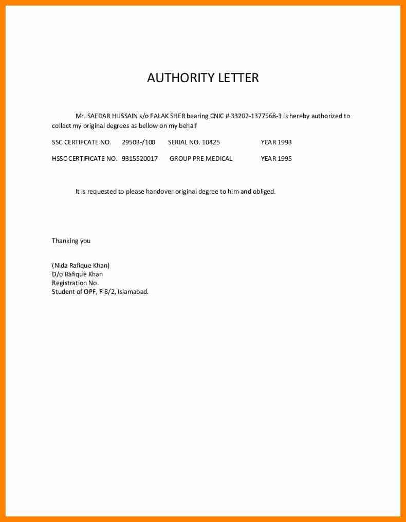 5 Authorization Letter For Document Collection Catering Regarding Certificate Of Authorization Template