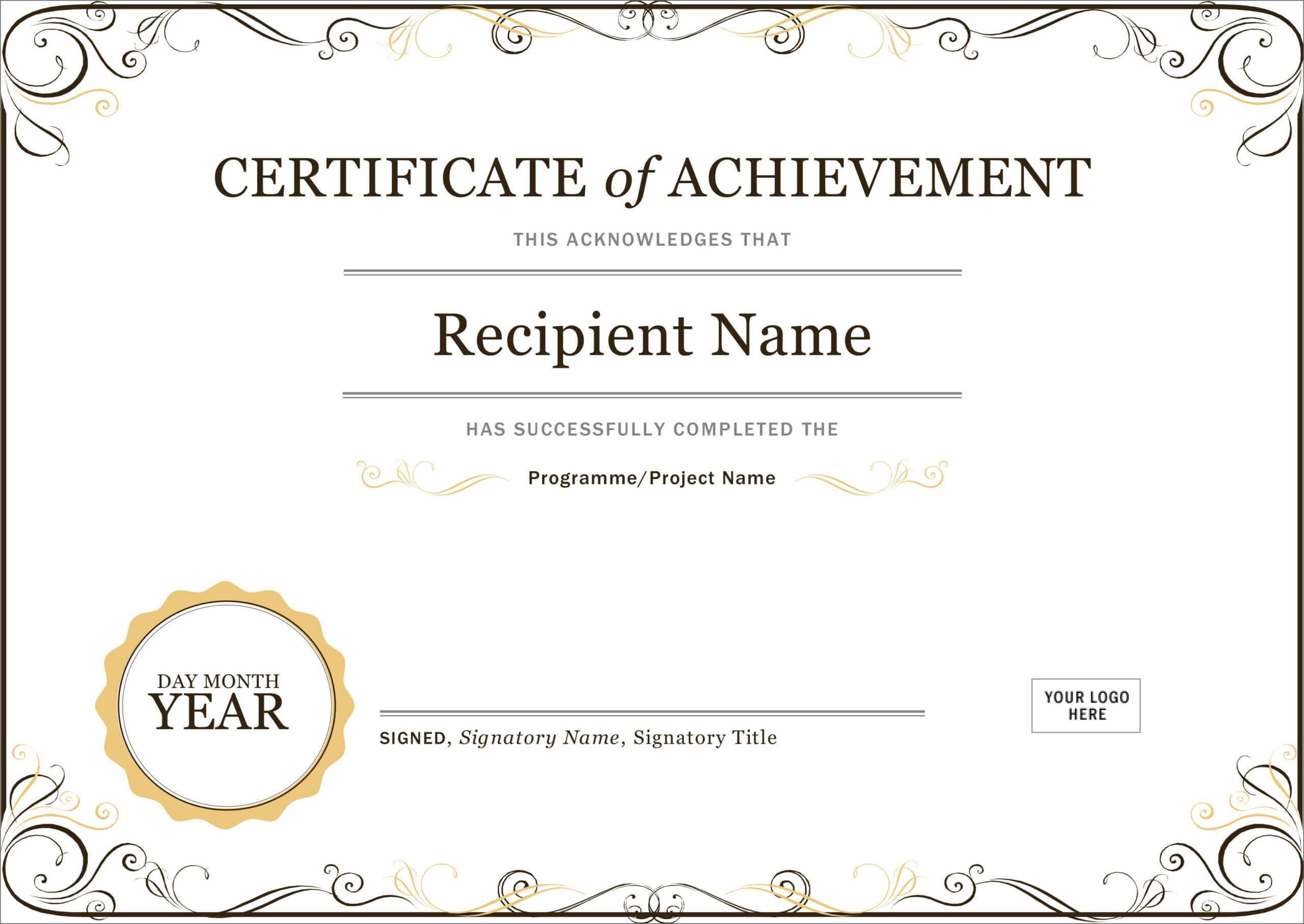 50 Free Creative Blank Certificate Templates In Psd Throughout Certificate Of Accomplishment Template Free