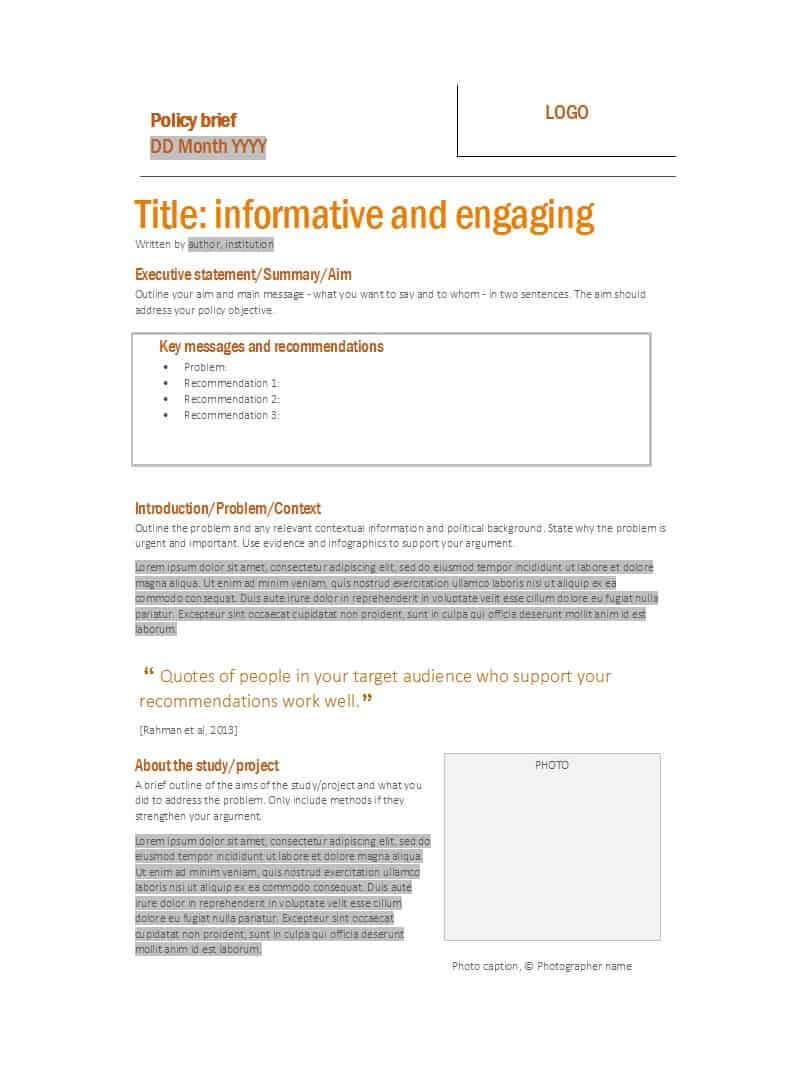 50 Free Policy Brief Templates (Ms Word) ᐅ Template Lab Within Information Mapping Word Template